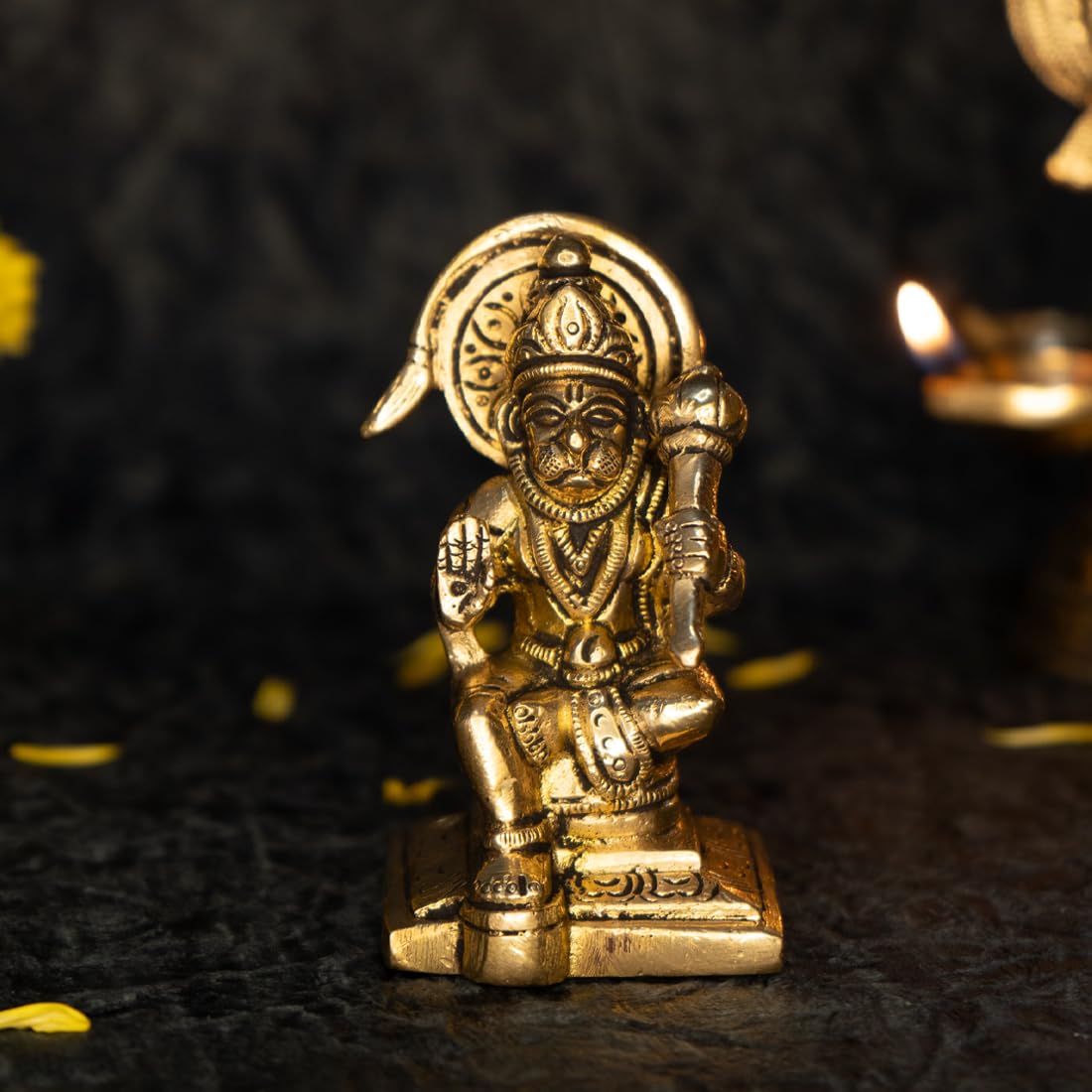 Ekhasa 100% Pure Brass Hanuman Ji Murti (Size: 8.4 cm) | Lord Hanuman Idol for Home Puja, Office Desk and Car Dashboard | Balaji