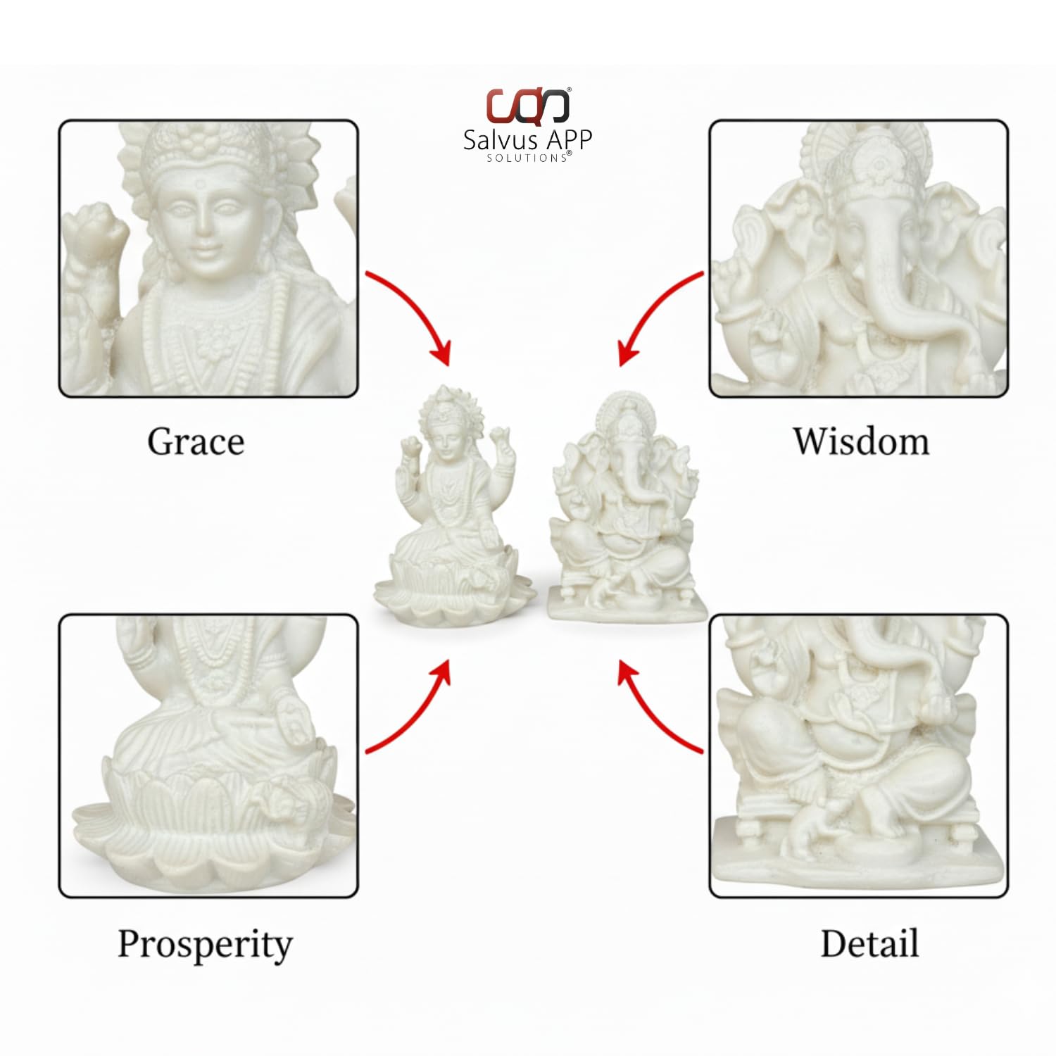 Salvus App Solutions Elegant Marble Dust God Laxmi-Ganesha Statue - Divine Blessings And Auspicious Dcor (White_3X4 Inch)