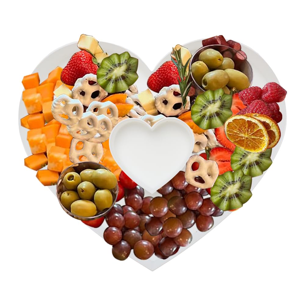 ANNJINT Plastic Fillable Heart Charcuterie Box, 10in Reusable Heart Shaped Tray for Birthday, Anniversary, Party Decorative Serv
