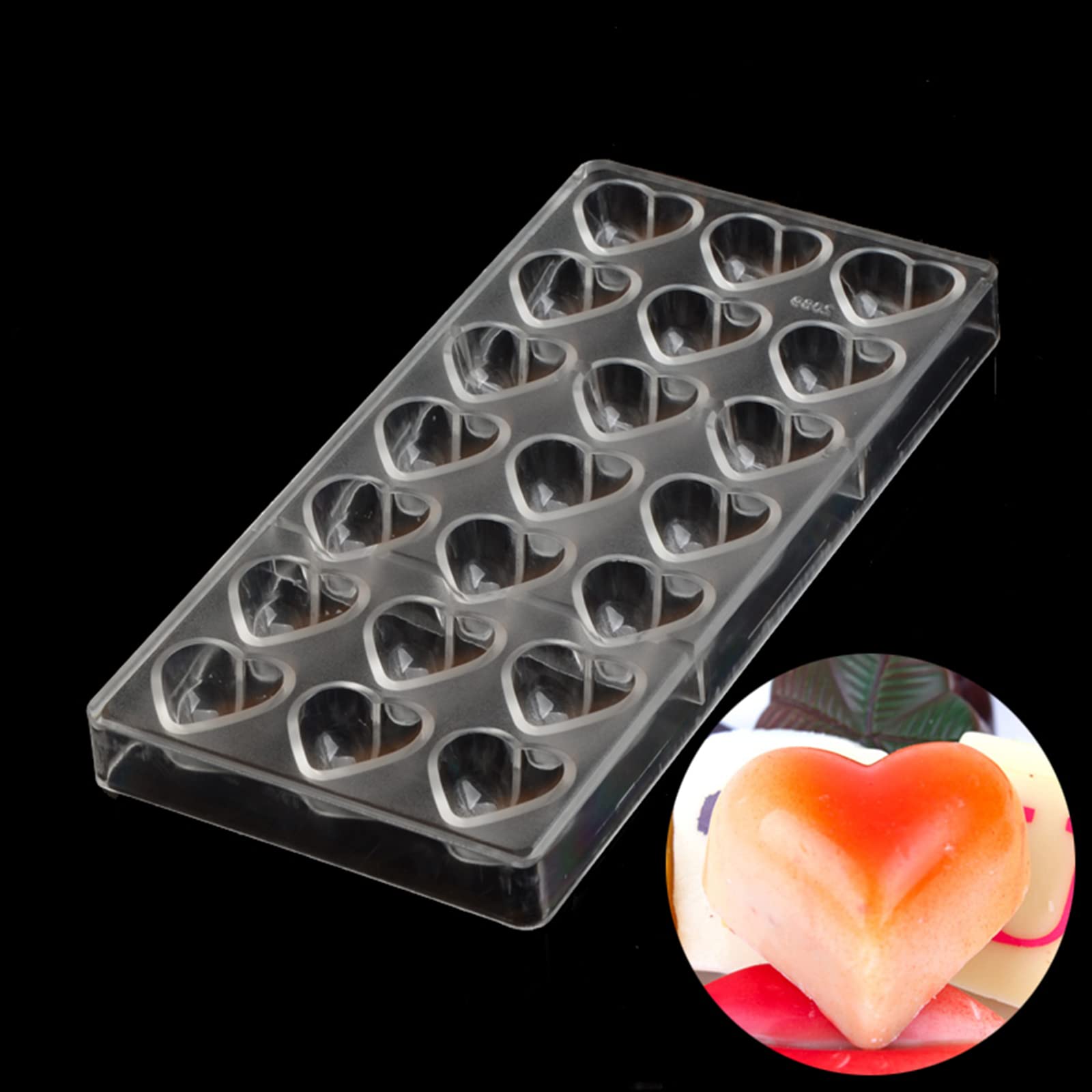 Hapyly 21 Grid Heart Shape Chocolate Candy Mold Pc Polycarbonate Chocolate Making Mould (Heart Shape), Clear