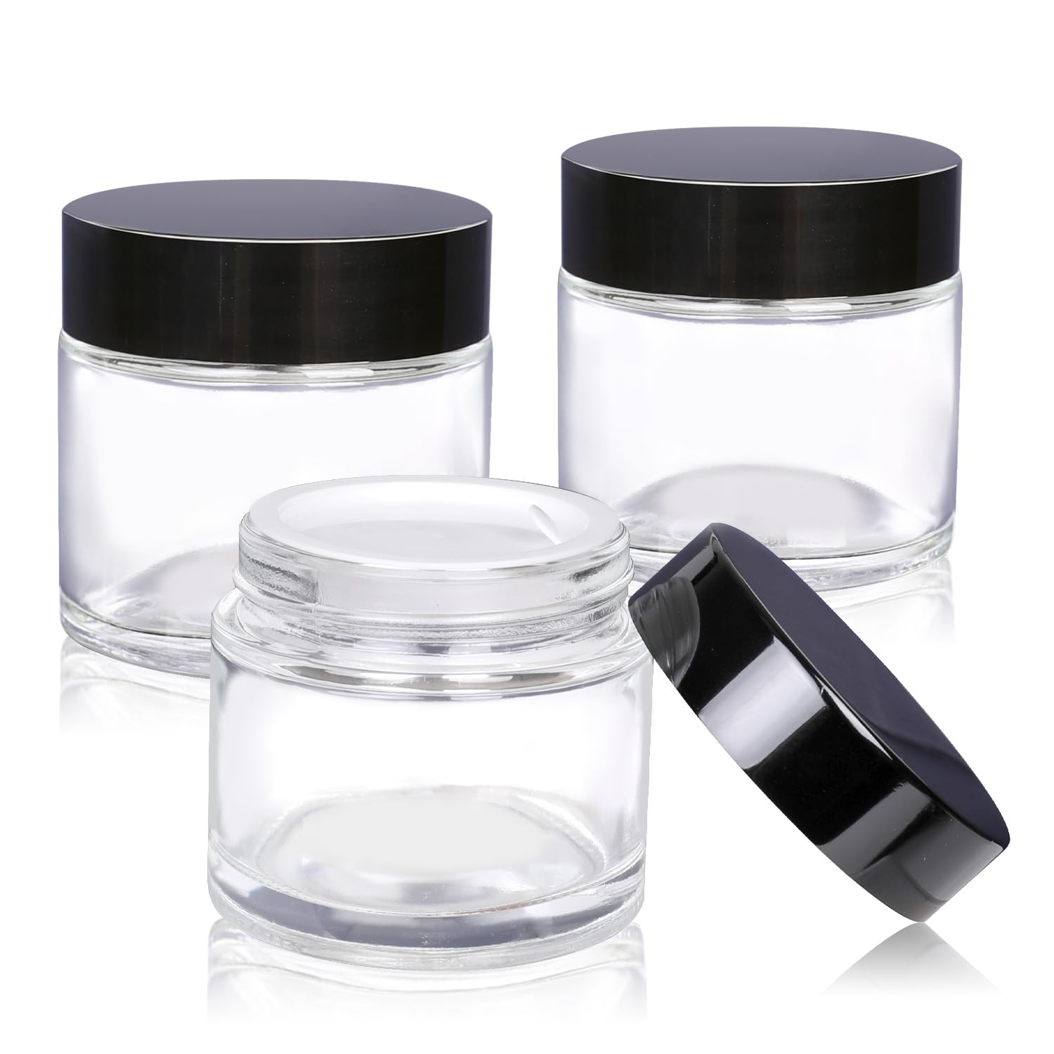 2 Oz Glass Jars With Lids,3 Pack Clear Small Glass Cosmetic Jars With Lids,60 Ml Empty Glass Makeup Containers For Sample, Cream