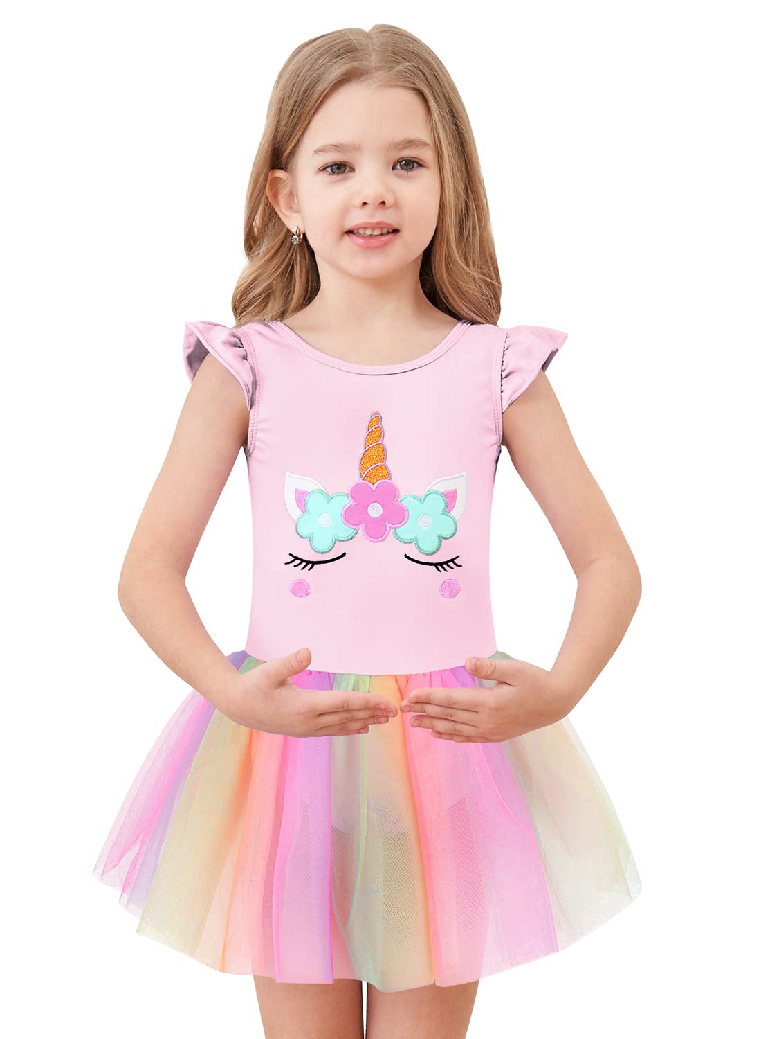 Eqsjiu Ballet Leotards For Girls 3T 4T Pink Unicorn Dance Outfit Withtulle Skirt Dresses