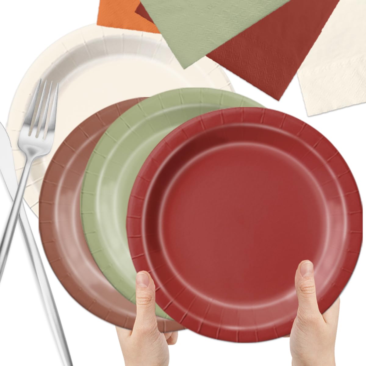 CMUSKO Fall Wedding Decorations - 60Pcs Sage Green Orange Plates & Napkins Set Autumn Thanksgiving Fall In love Bridal Shower Ta