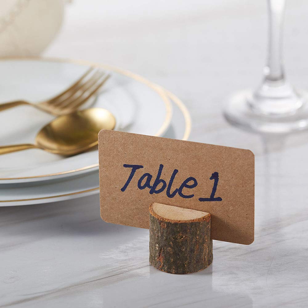 Toncoo 18Pcs Premium Wood Place Card Holders And 30Pcs Kraft Table Place Cards, Rustic Table Number Holders, Wood Photo Holders,