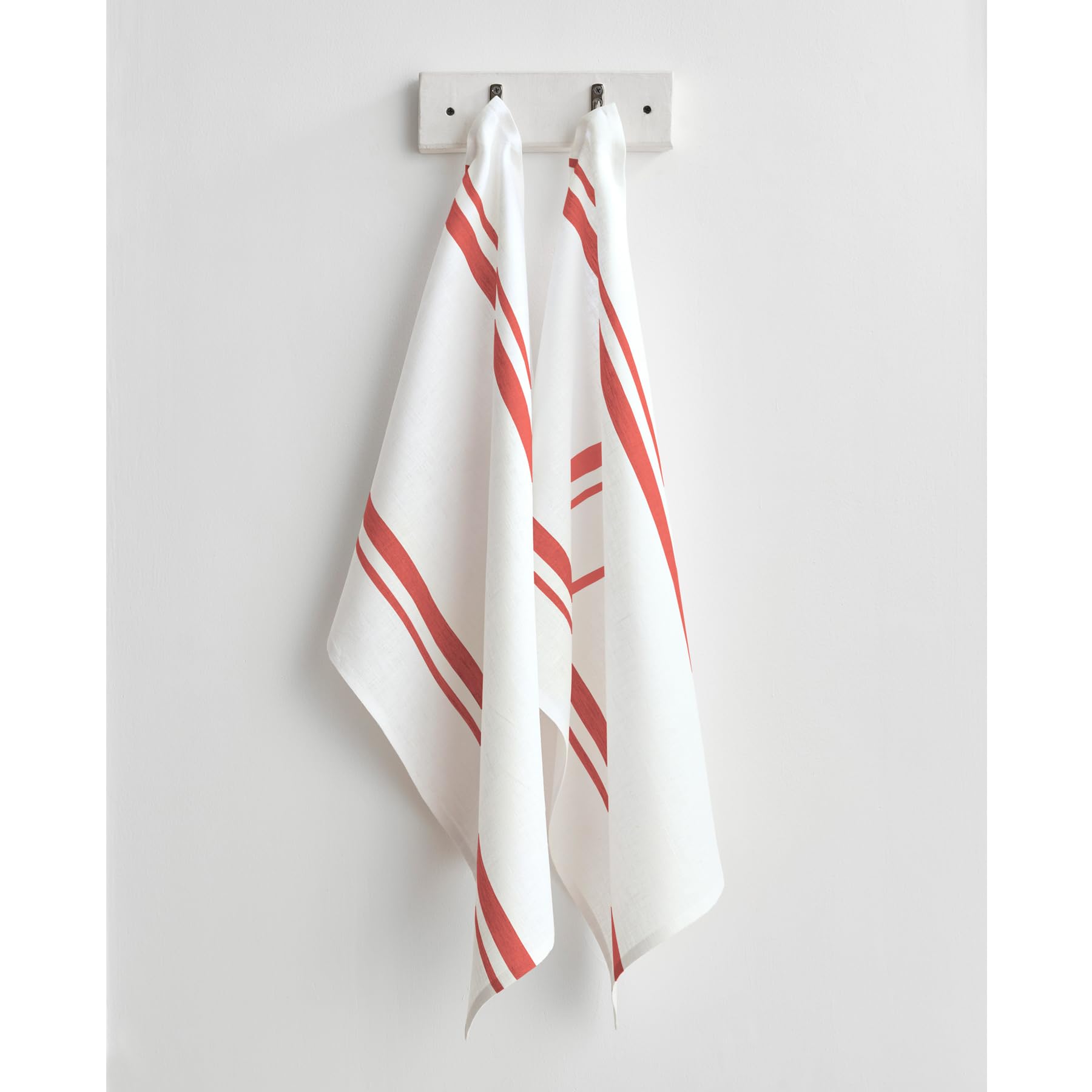 Solino Home Linen Kitchen Towels Set Of 2 - Red And White 17 X 26 Inch - 100% Pure Linen French Stripe Kitchen/Tea Towels - Mach