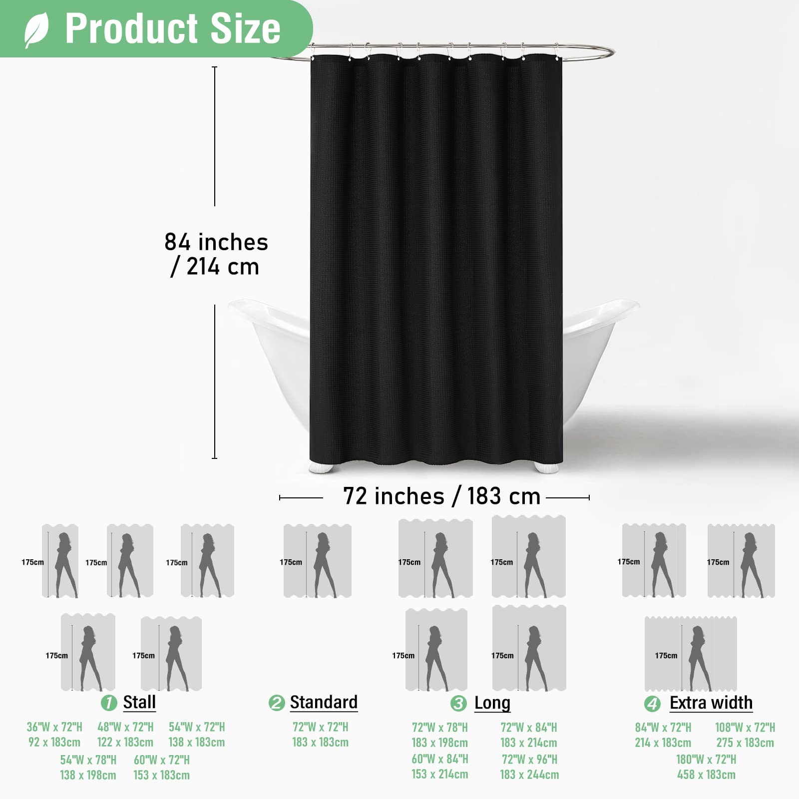 Dynamene Stall Fabric Shower Curtain - 60 X 84 Inch Long Waffle Weave Weighted Thick Cloth Shower Curtains For Bathroom, Neutral