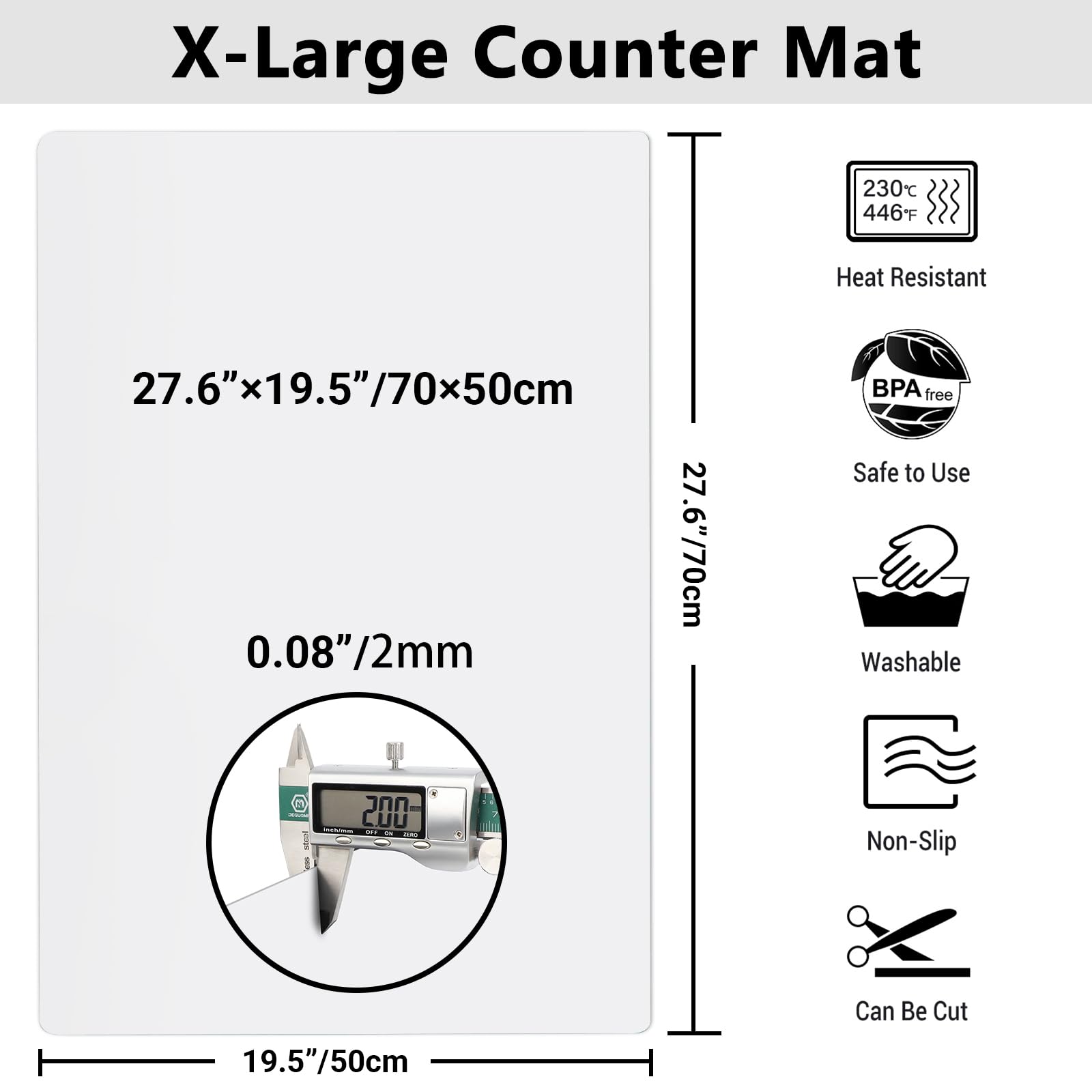 Ewen 27.6X19.5 Inch Large Silicone Mats For Kitchen Counter, 2Mm Thick Heat Resistant Non-Stick Silicone Placemat, Workbench Mat