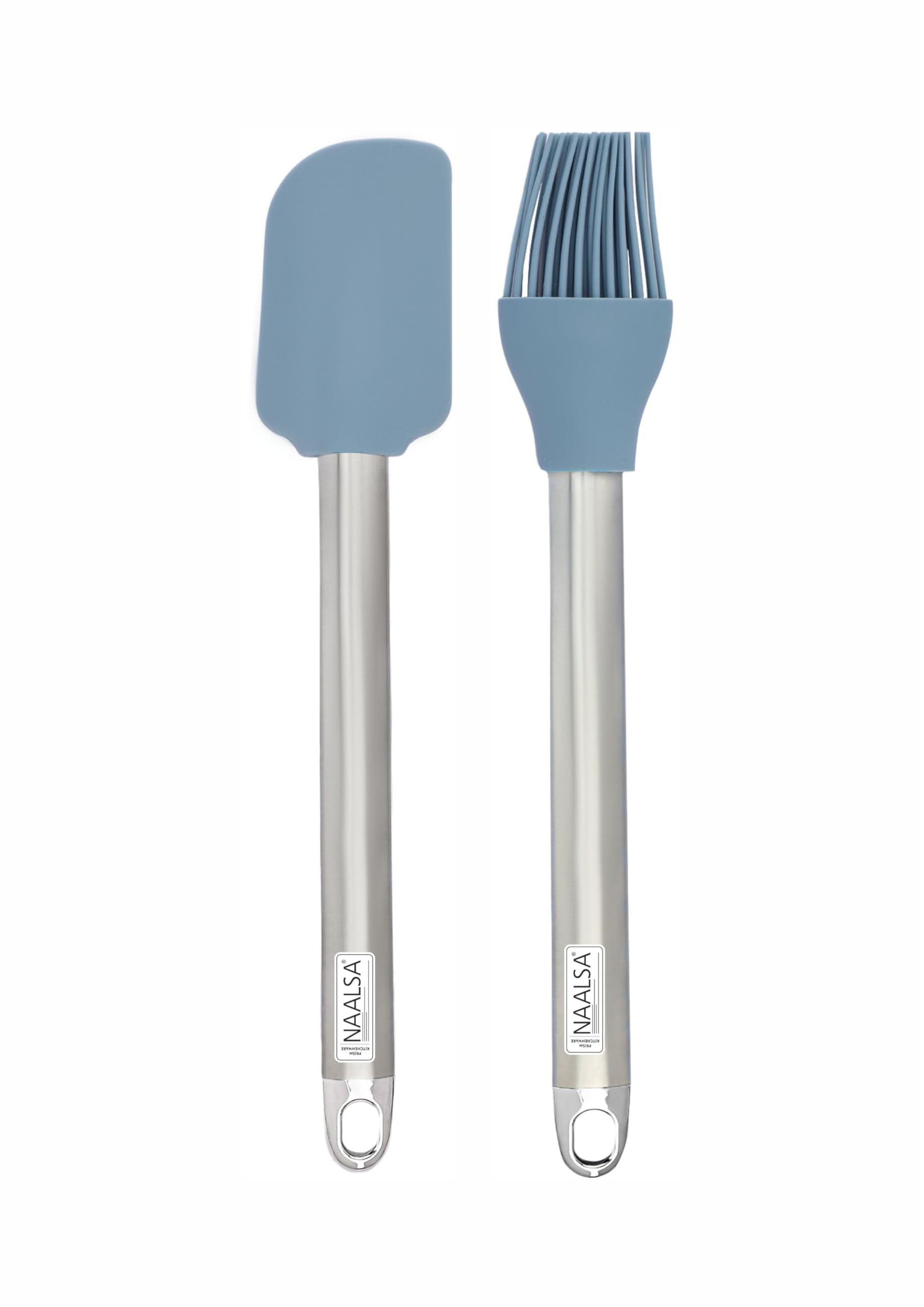 Naalsa Mixwel 2Pc Set Silicone Spatula Scrapper And Silicone Oil Brush Pasty Brush Brushing Sauces, Oils, Both With Steel Handle
