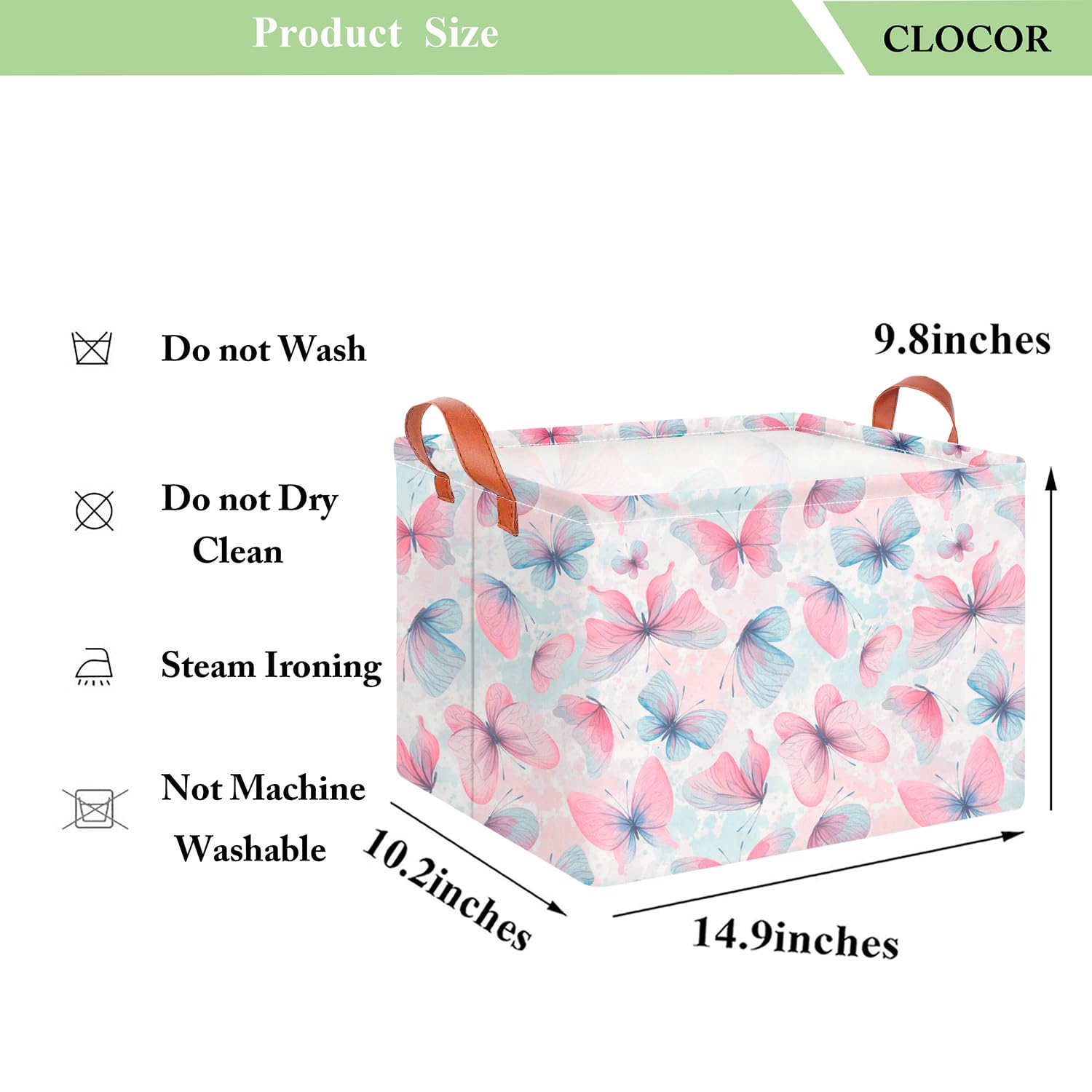 CLOCOR Rectangular Butterfly Print Gift Basket Empty,Waterproof Storage Basket with Handles, Books Box,Room Decor(Pink & Purple