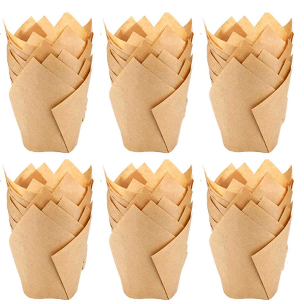 200Pcs Tulip Cupcake Liners Natural Baking Cups Muffin Paper Liner Grease-Proof Wrappers For Wedding, Cases Wrappers For Wedding