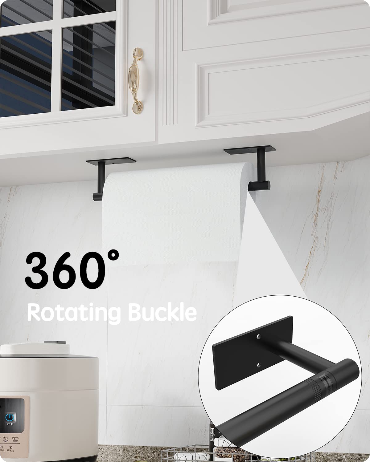 WZKALY Paper Towel Holder  Adhesive Paper Towel Holder Under Cabinet Self-Adhesive or Wall Mounted SUS304 Stainless Steel for Kitchen Bathroom Farmhouse Barbecue Laundry (Matte Black)