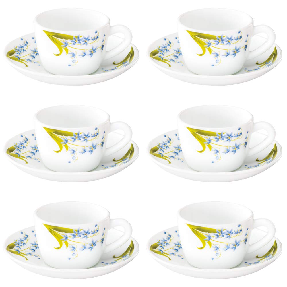 Larah By Borosil Lavender Opalware Cup And Saucer Set Of 12 Pcs | Tea/Coffee Cups 140 Ml | Microwave & Dishwasher Safe | BoneAs