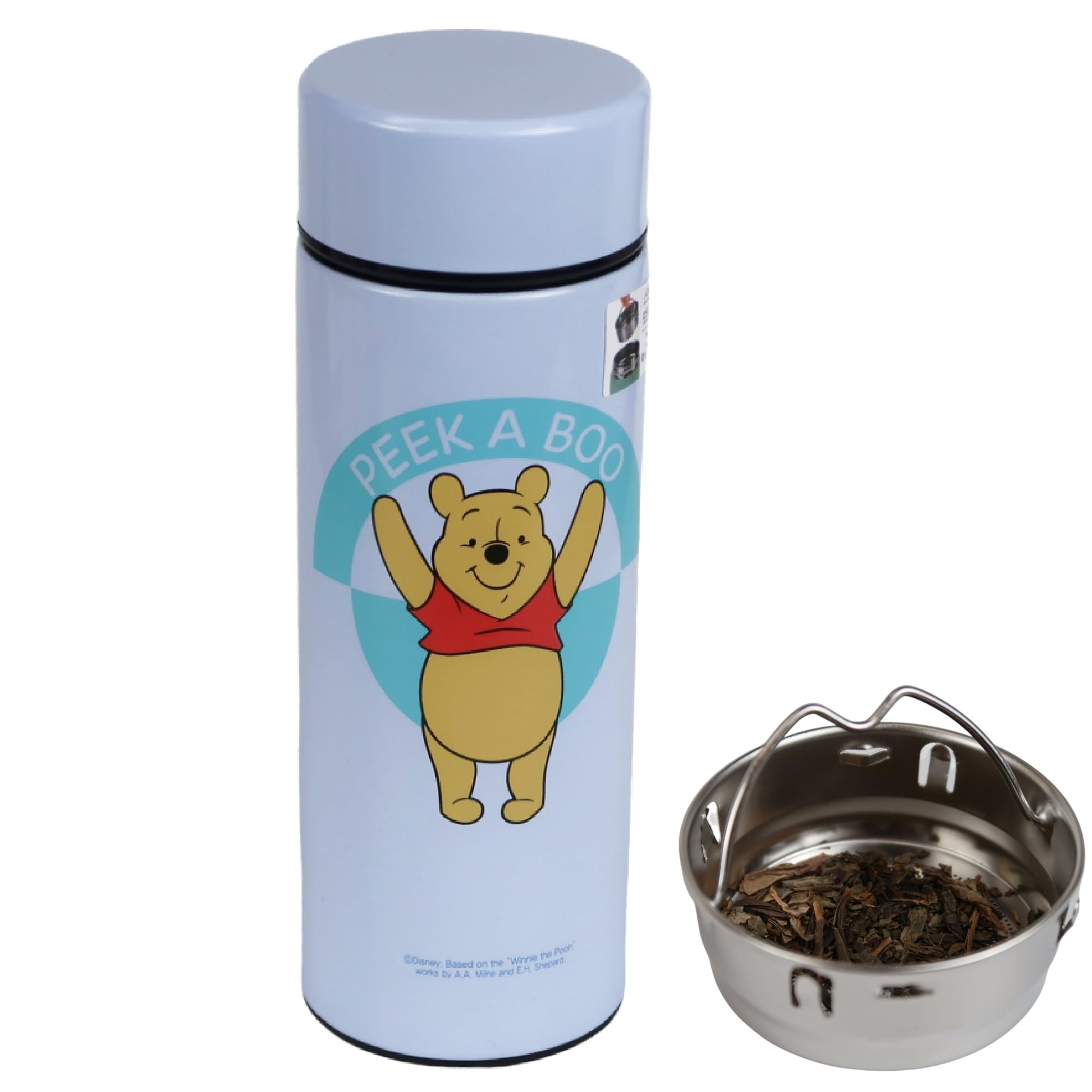 WinnieBearPooh Insulated Water Bottle with Tea Infuser, stainless Steel 380ml/12.85oz (Blue)