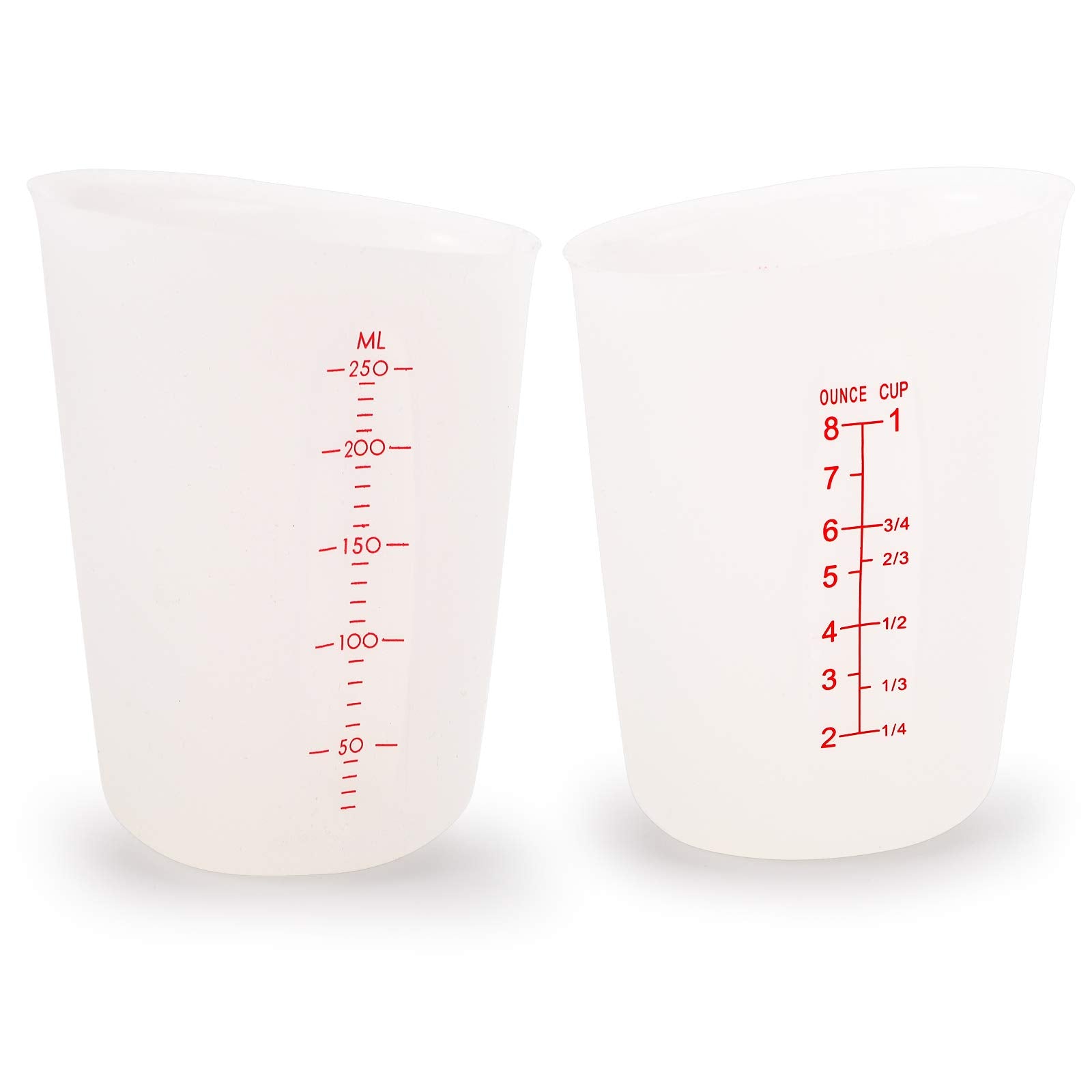 Hedume Set of 4 Silicone Flexible Measuring Cups with Marking  2 Pack 8 Ounces(1-cup) and 2 Pack 16 Ounces(2-cup) Squeeze and Pour Silicone Measuring Cup Set