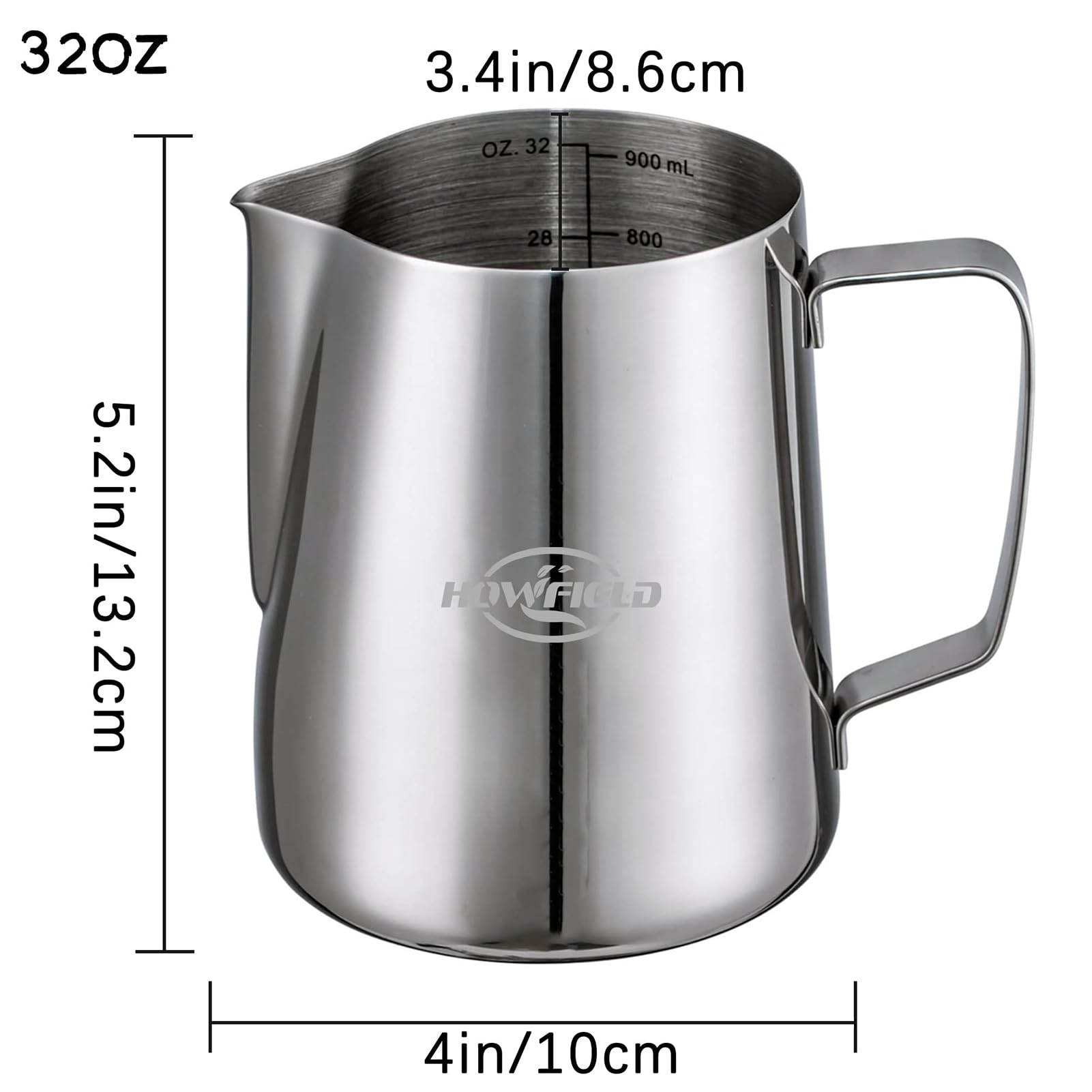 Milk Steaming Pitcher Frother Cup - Espresso Machine Accessories Frothing Pitcher,Milk Frother Cup Stainless Steel 32 Oz,Milk Co