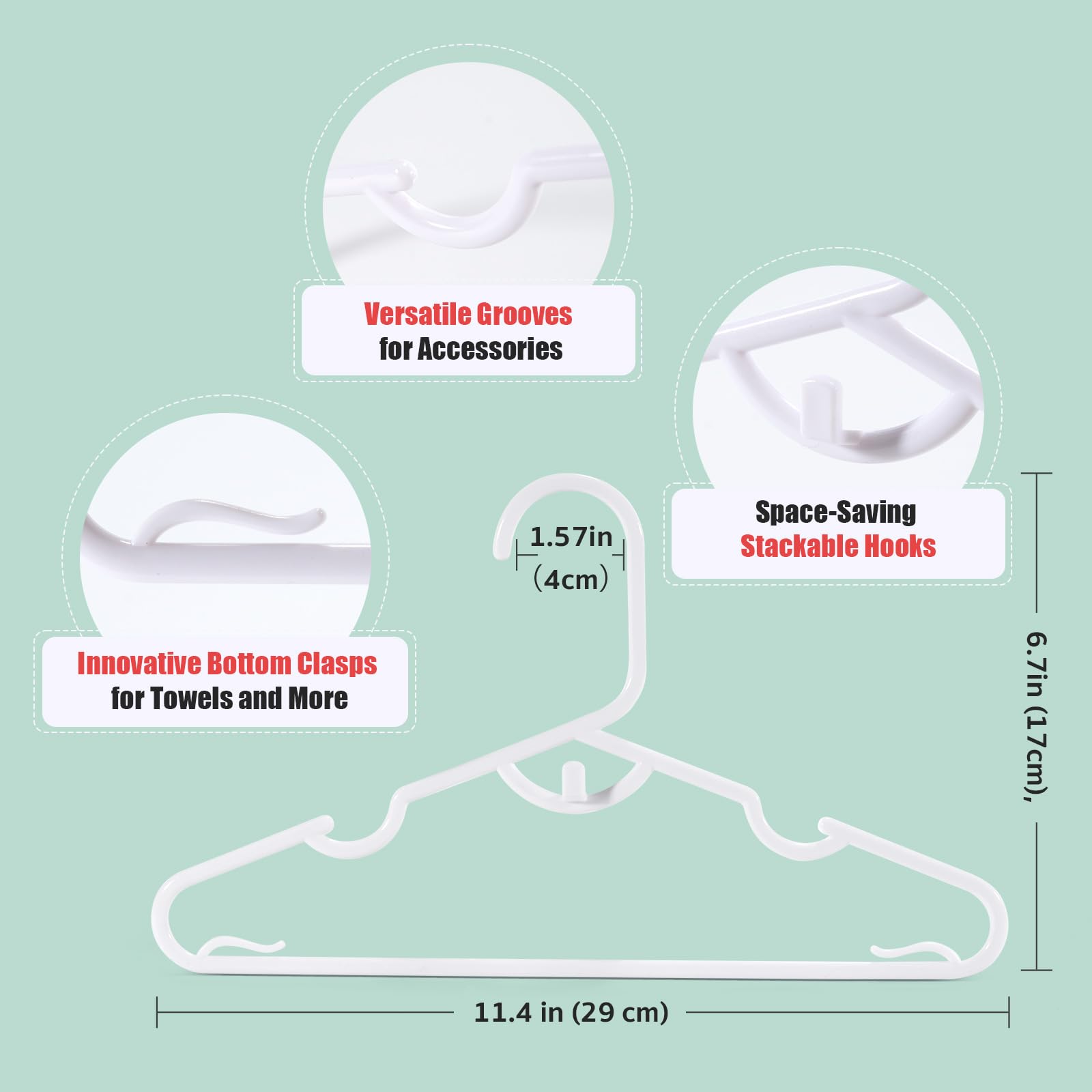 Piglog Baby Hangers 100 Pack, Mix Colour Kids Plastic Hangers Stackable Design Kids Hangers For Baby Closet, 11.4'' Durable Hang