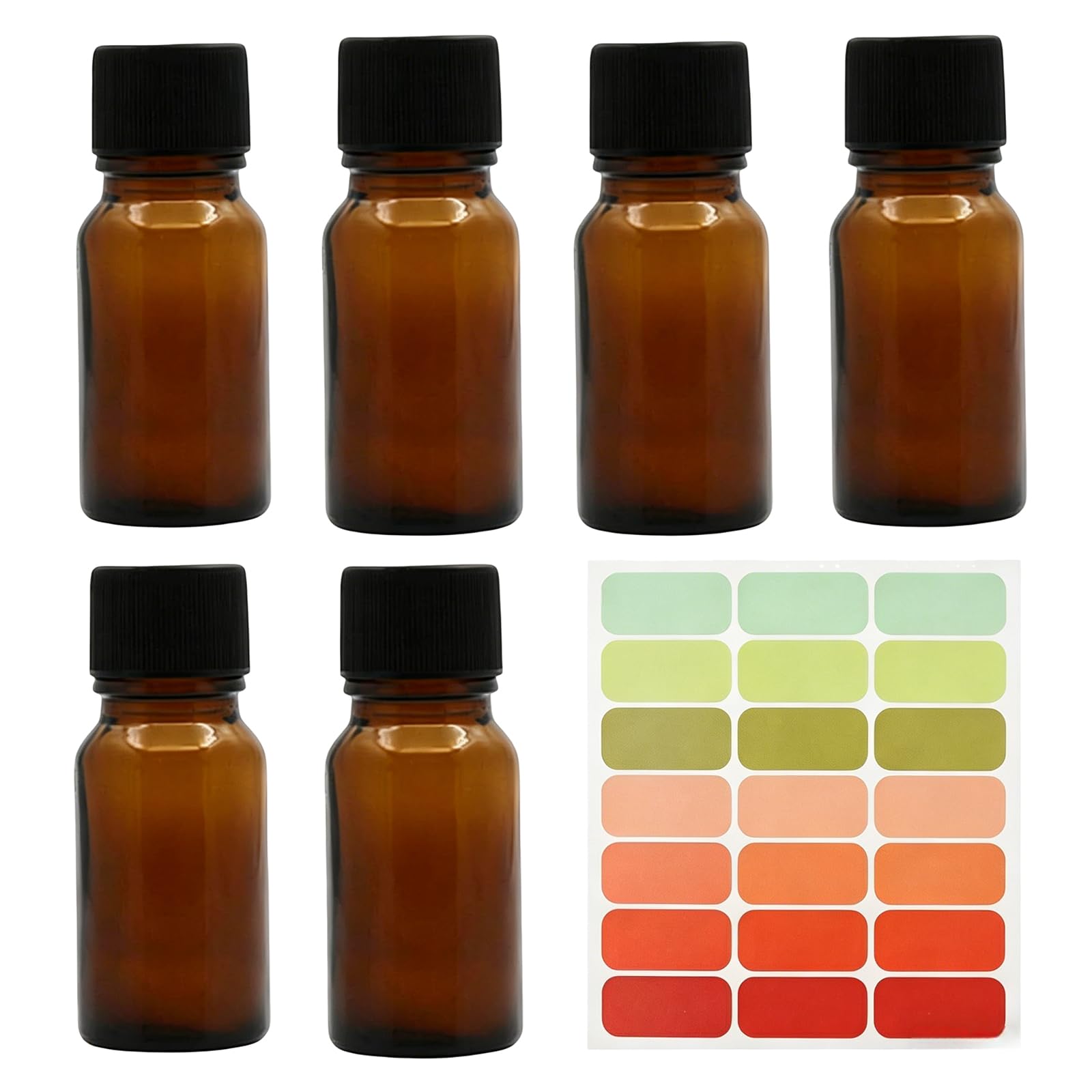 6Pcs 10ml Amber Glass Essential Oil Bottles with Orifice Reducer & Lables