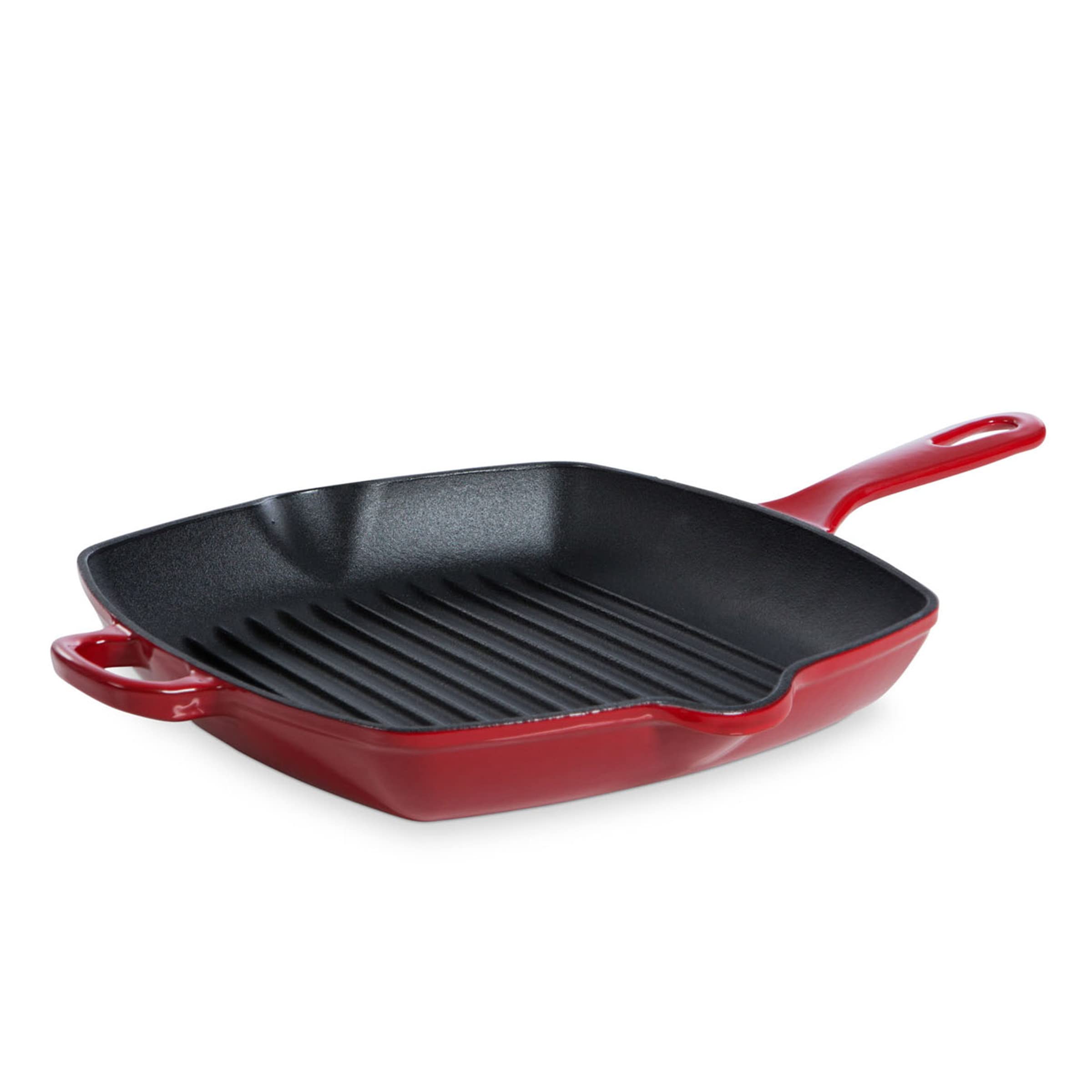 Bk Bourgogne Enameled Cast Iron Induction Nonstick Grill Pan, Pfas Free, Dishwasher Safe, Chili Red