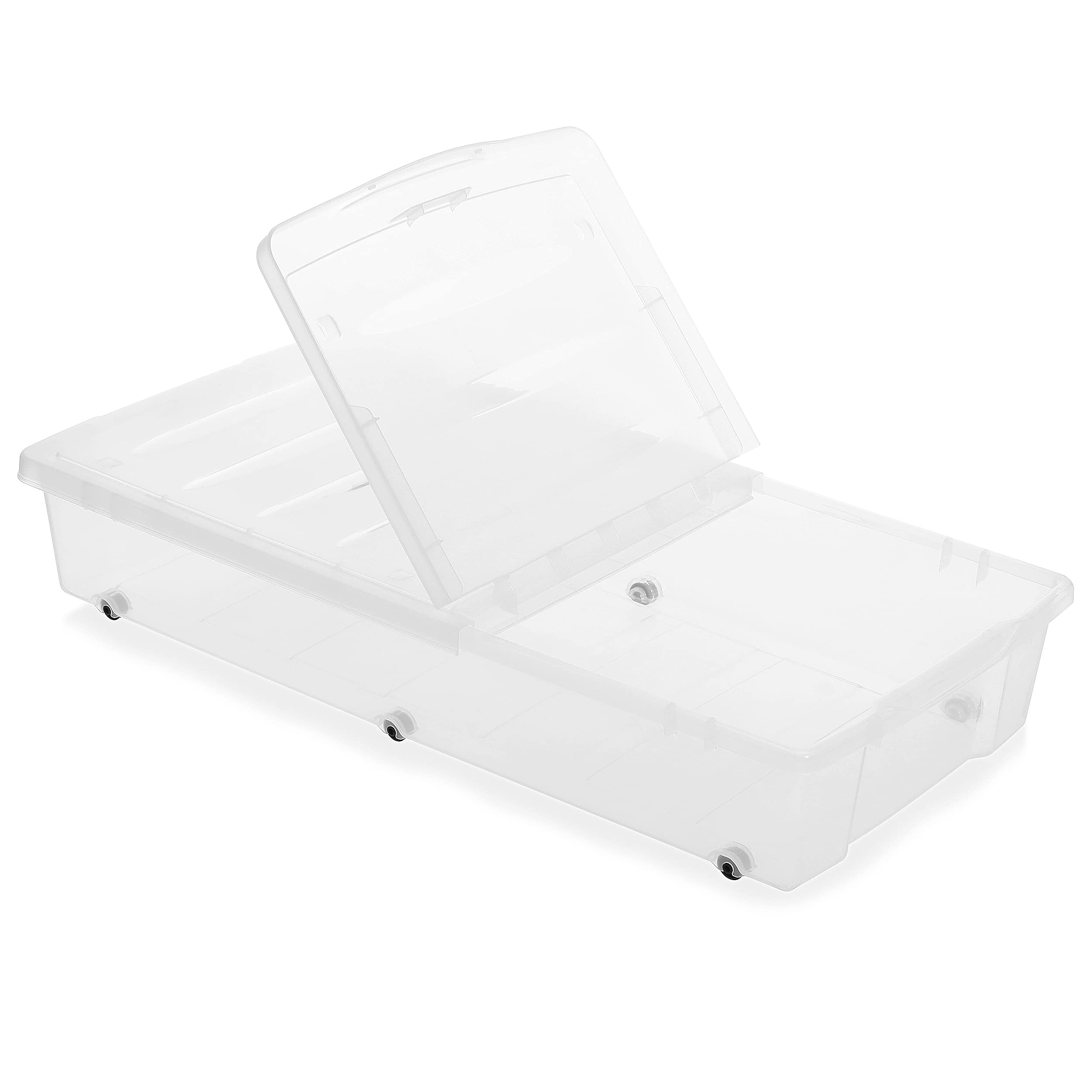 Citylife 57 QT Plastic Under Bed Storage Bins with Double-opening Lids Clear Underbed Storage Containers with Wheels for Organiz