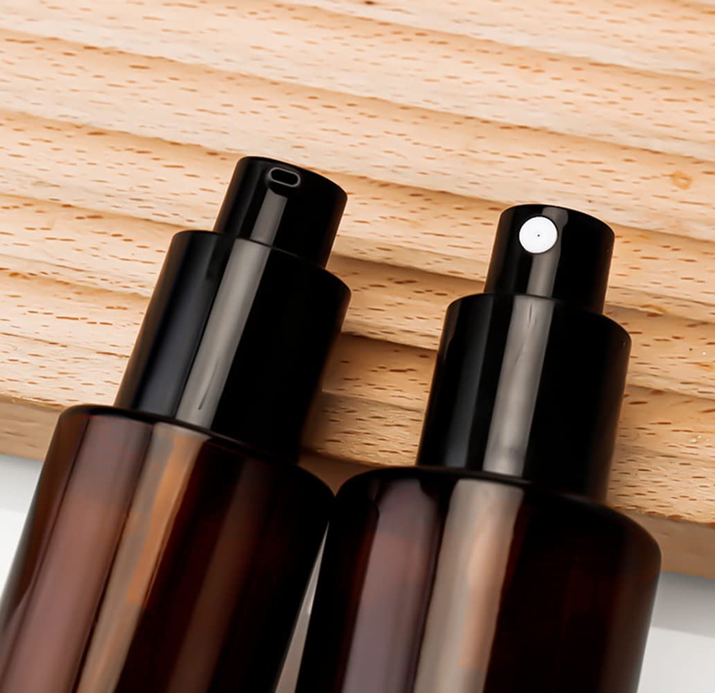 2 Pcs 120Ml 4Oz Amber Glass Travel Bottles Leakproof Pump Bottles Lotion Dispenser Bottle Jar Soap Dispenser Cosmetics Container