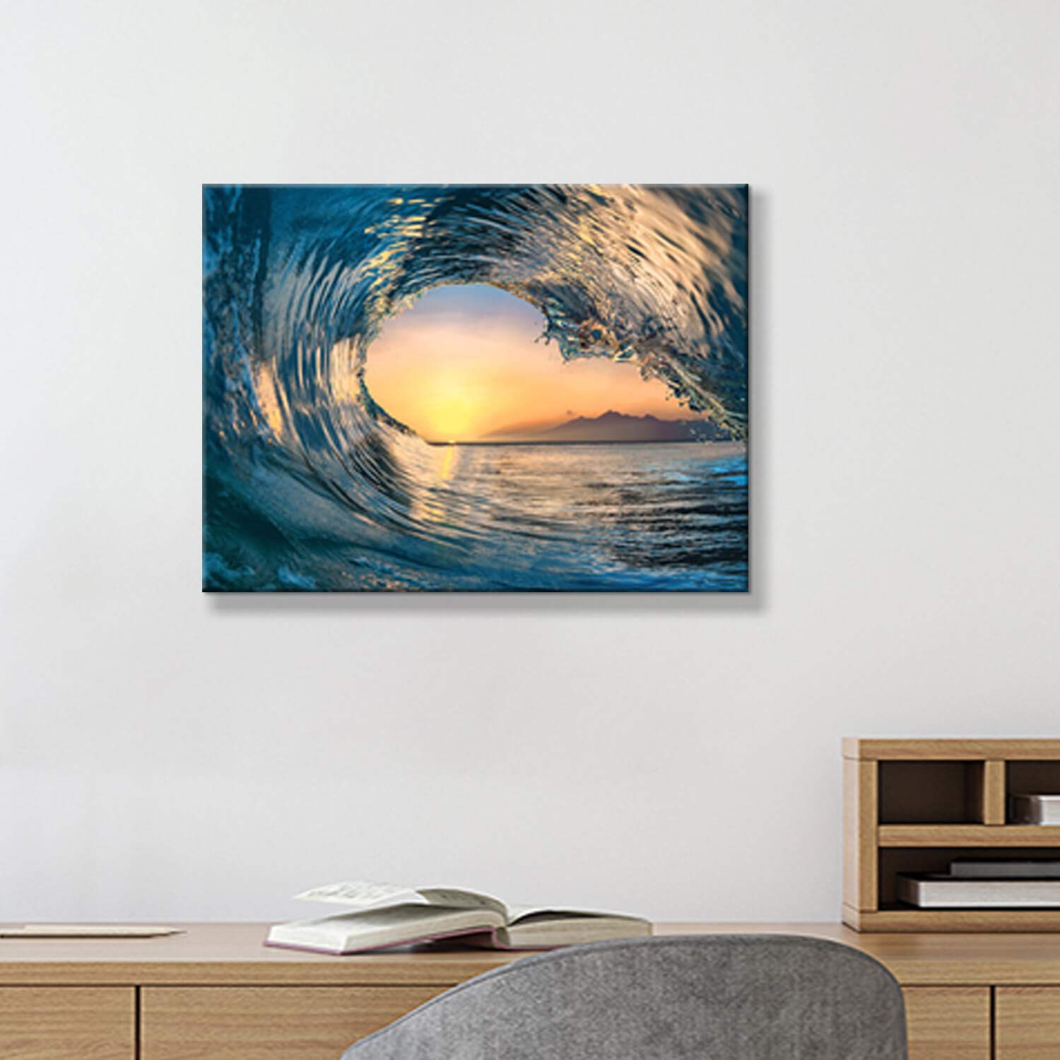 Ocean Wave Picture Wall Art: Tropical Seascape Sunset Canvas Prints For Office (16 ' ' X 12 ' ' X 1 Panel)