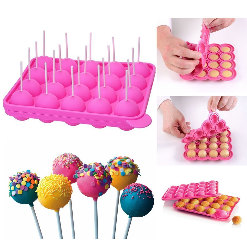 Ccinee 20 Cavity Silicone Cake Pop Mold With 30 Pcs Of Clear Cellophane Treat Bags 20 Pcs Lollipop Sticks And 30 Pcs Twist Ties
