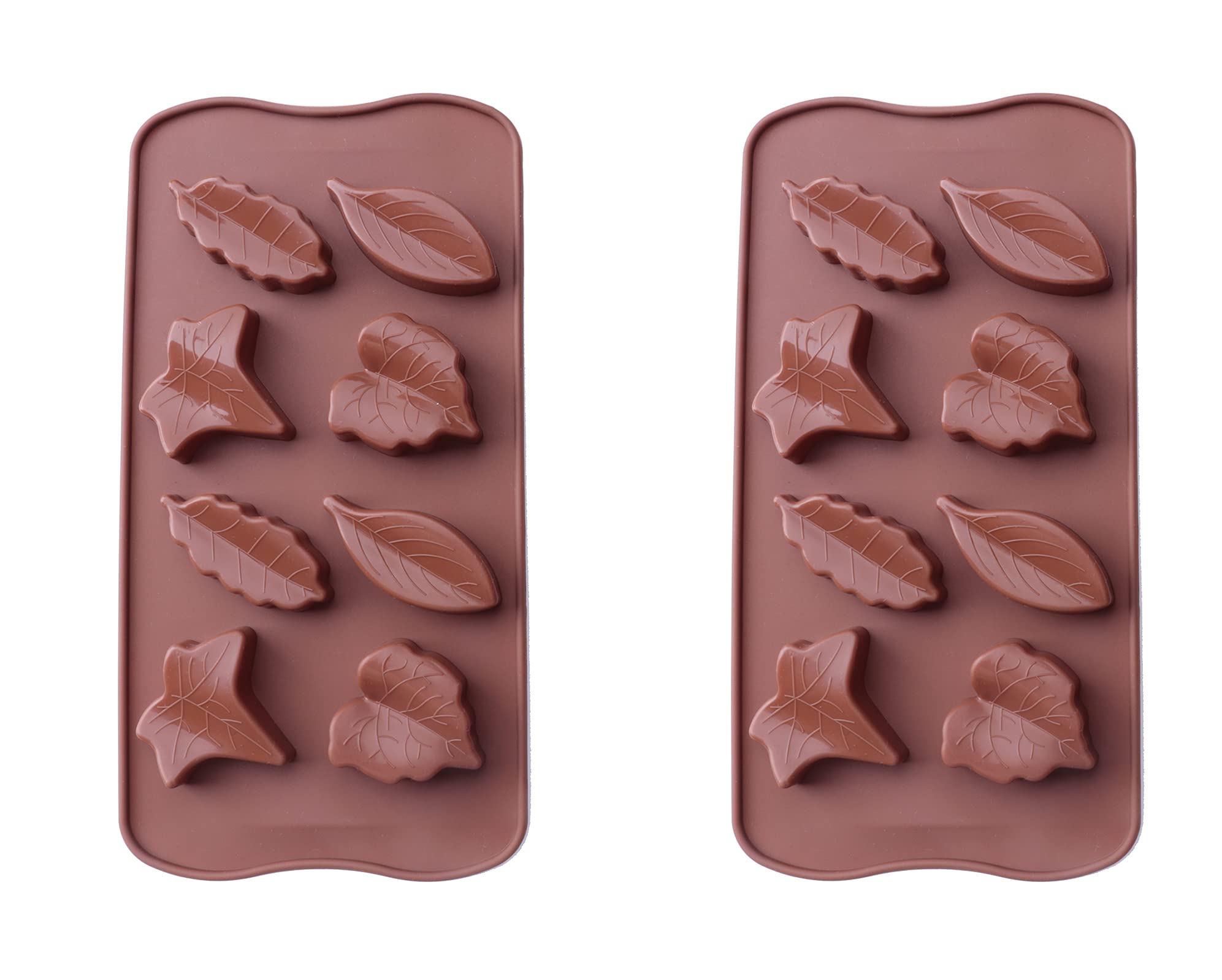 Ruwado 2 Pcs Maple Leaves Silicone Mold Brown Autumn Leaf Shape Fondant Mold Tray For Chocolate Baking Cupcake Topper Decoration