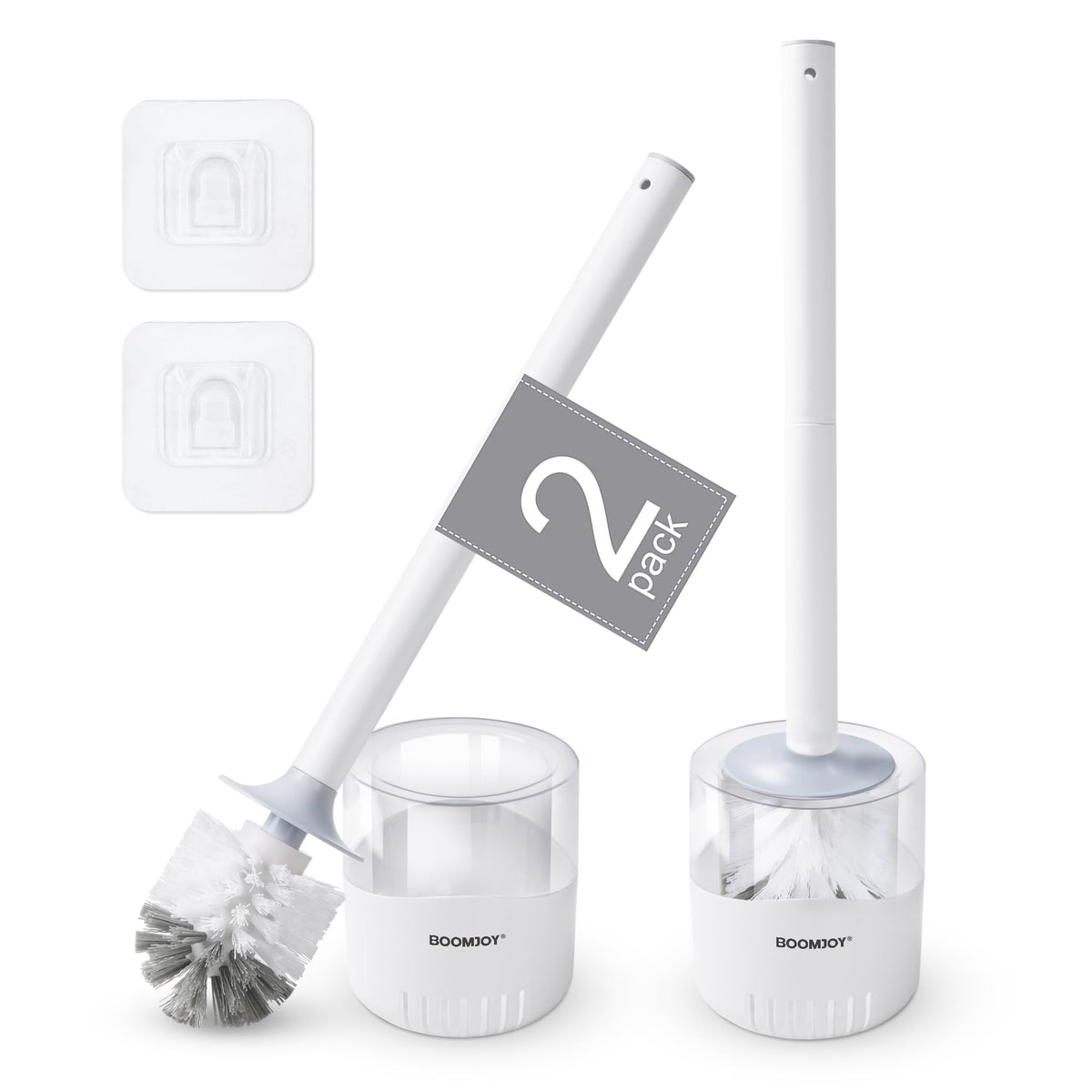Boomjoy Toilet Bowl Brush And Holder, 2 Pack Toilet Brush And Holder Set With Dense Bristles For Bathroom Deep Cleaning, Househo