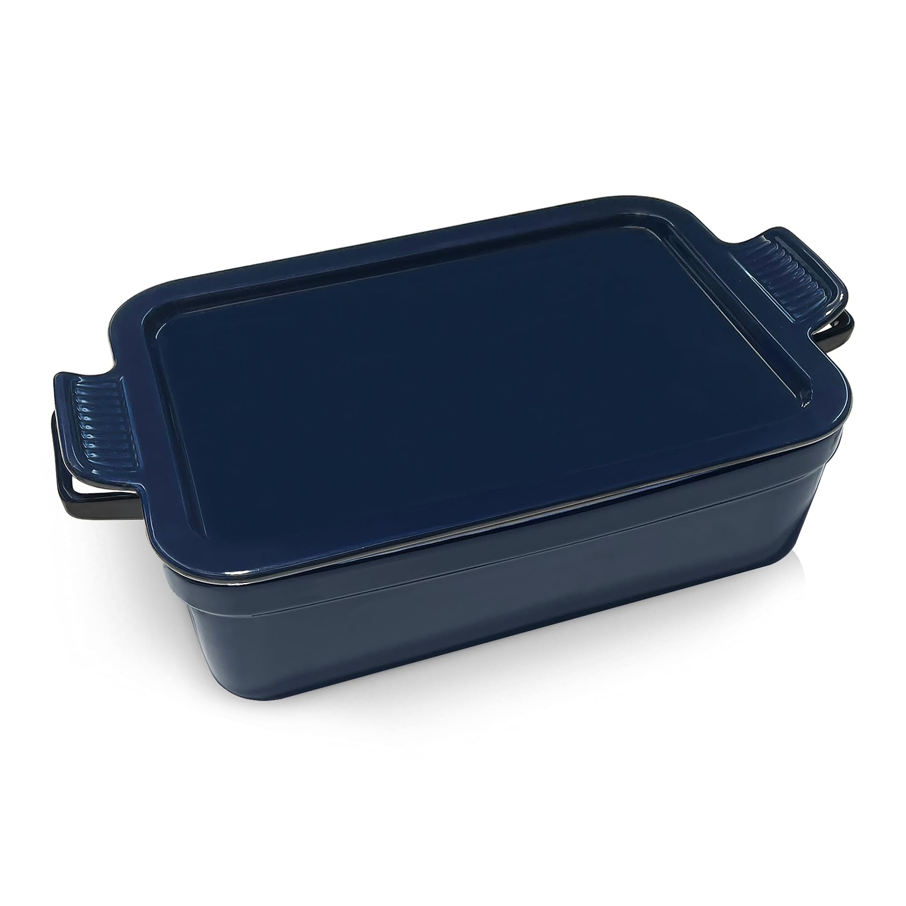 Baking Pan with Handles, Lasagna Pan Deep for Oven, Ceramic Casserole Baking Dish with Lid for Dinner, Banquet, and Party (navy 