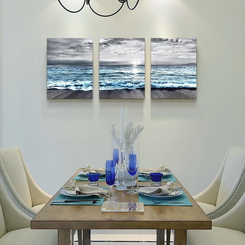 Dzrwubhs Wall Decorations For Living Room 3 Piece Framed Canvas Wall Art For Bedroom Office Wall Decor Black And White Beach Wal