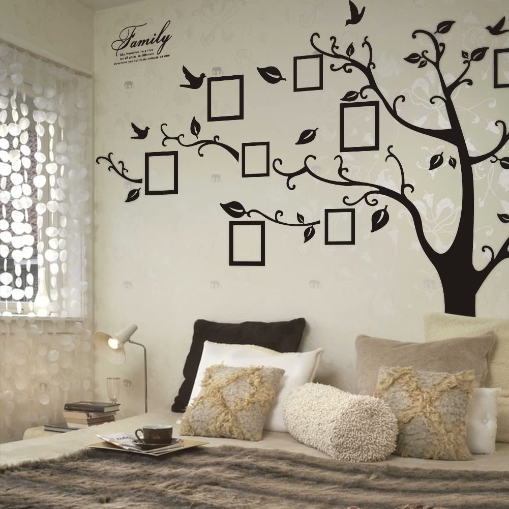 zhiyu&art Decor Large Family Tree Wall Decor, Black Vinyl Photo Frame Sticker for Living Room