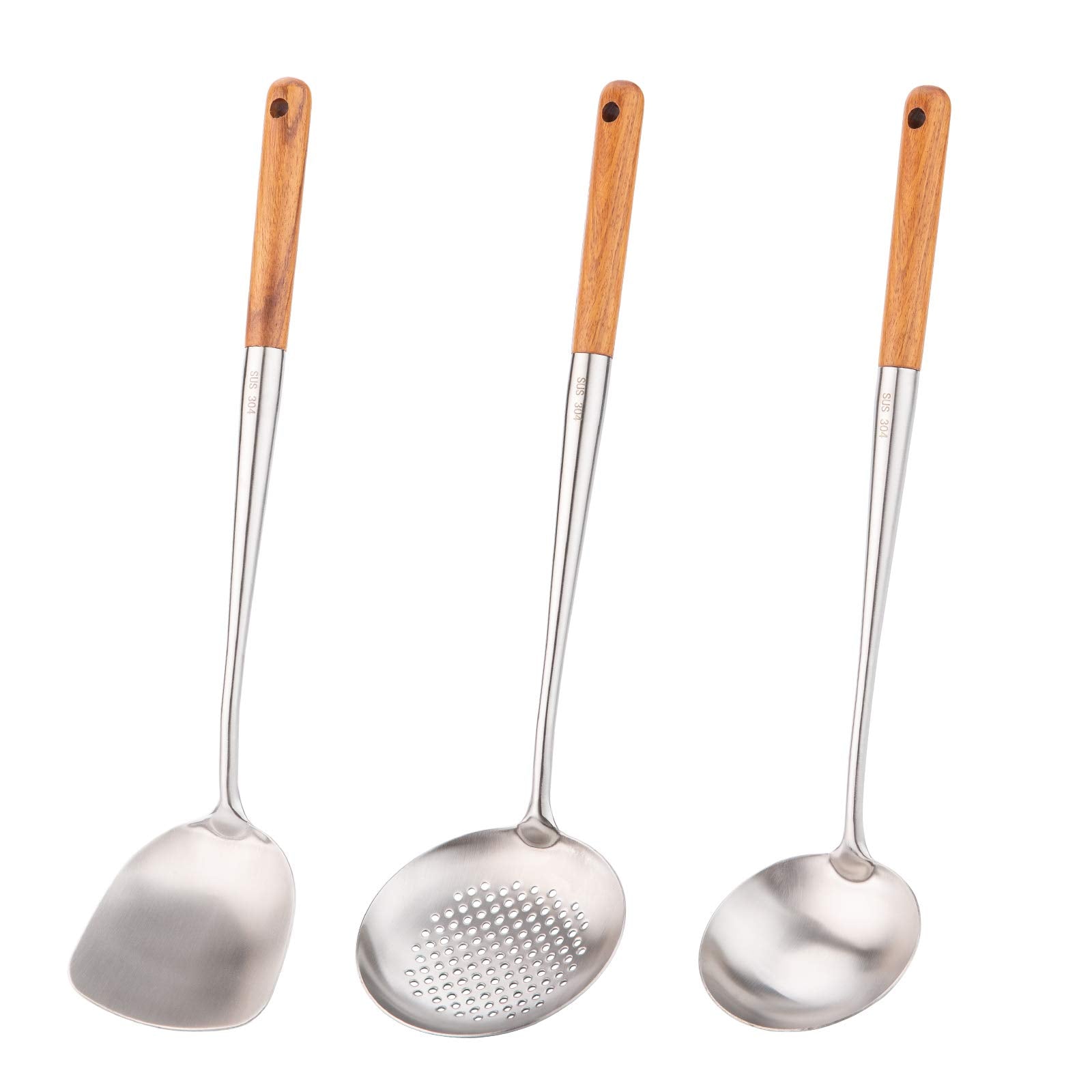 FJNATINH 304 Stainless Steel Kitchen Utensils Set (Walnut Handle - 3 Pieces Set)
