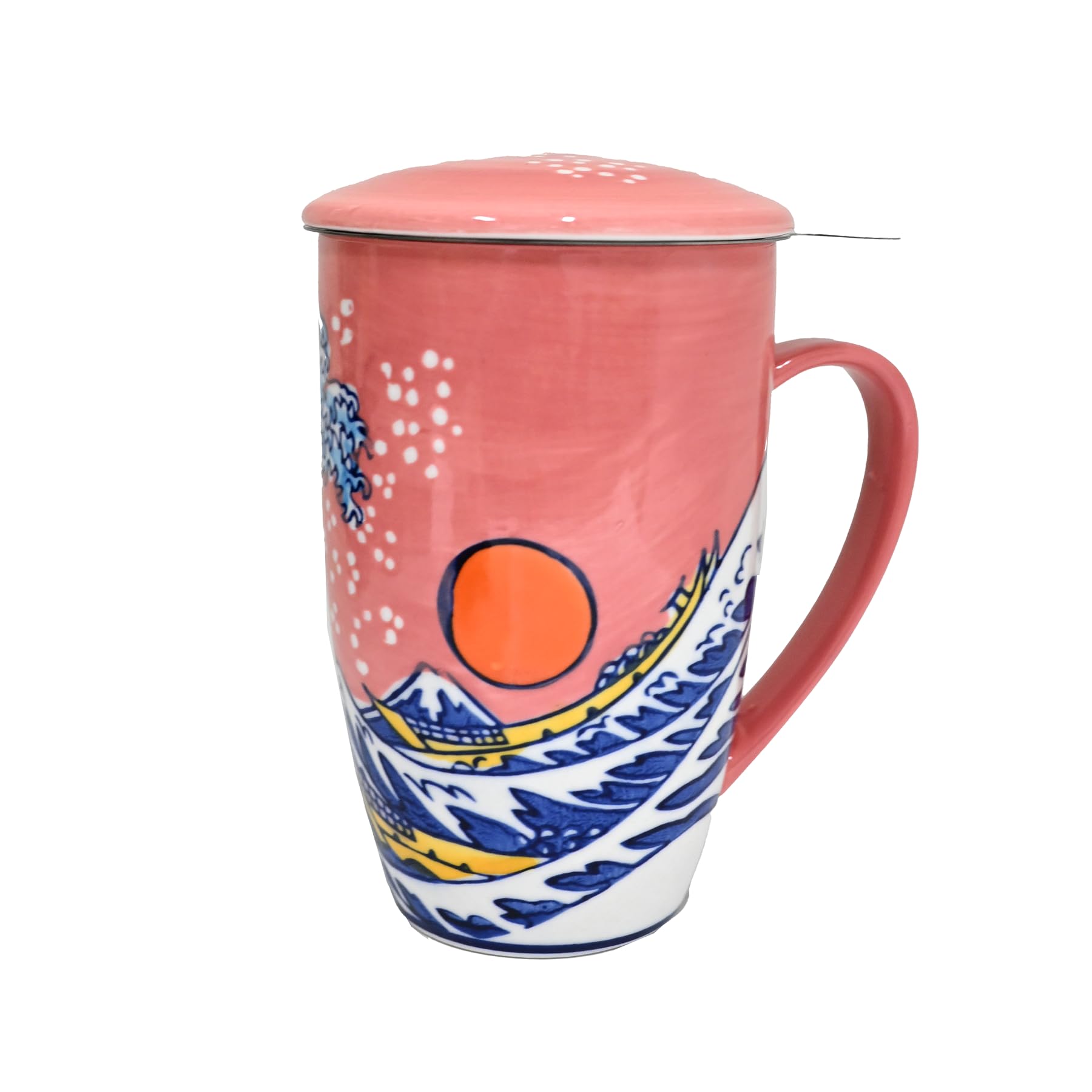 Urban Tokyo Porcelain Tea Infuser Mug with Lid, 15oz Teacup with Strainers for Loose Leaf Tea, Microwave and Dishwasher Safe Cof