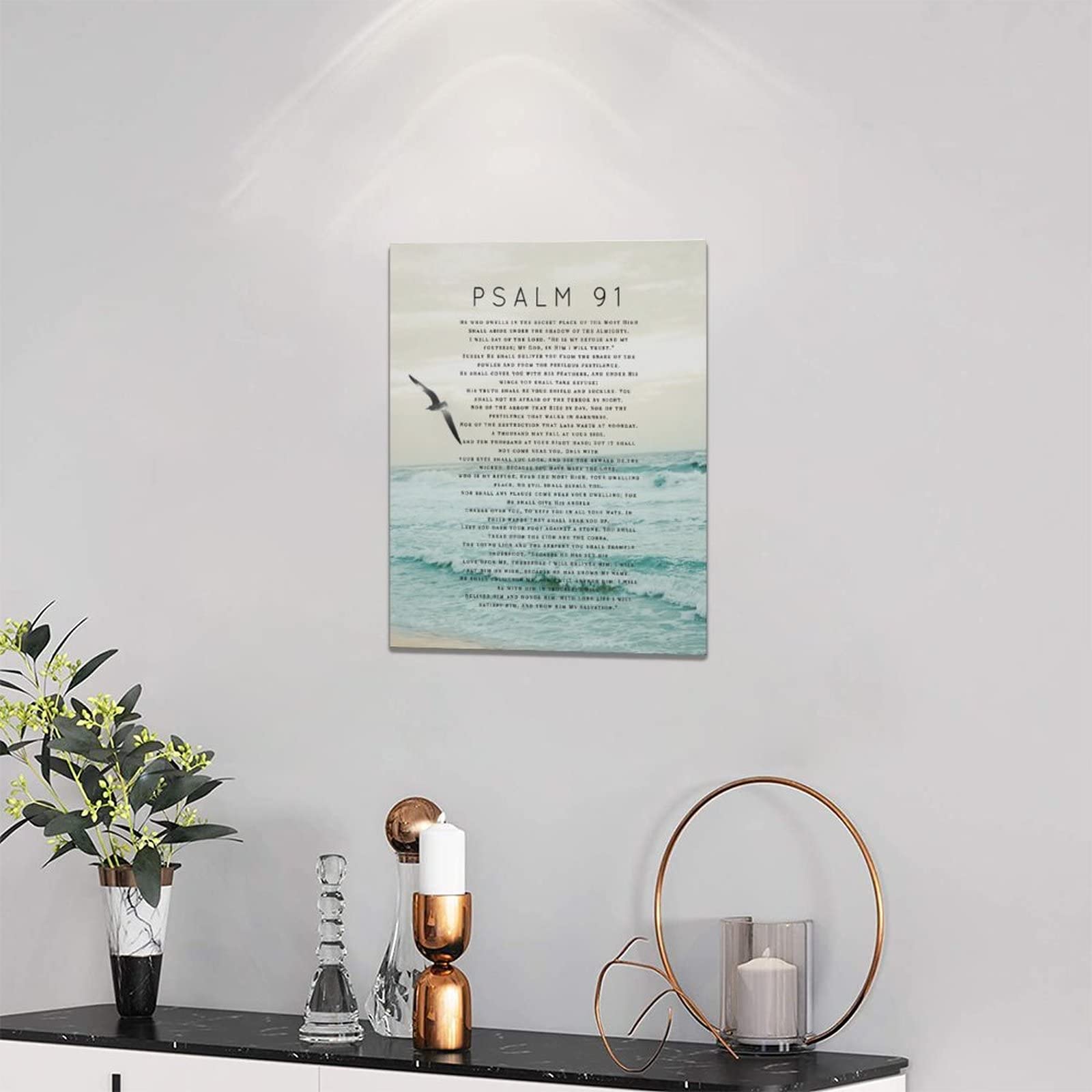 Tourrest Psalm 91 Wall Art - Christian Scripture Canvas Print, 16"x12", Wood Framed Decor for Bedroom, Living Room, Church