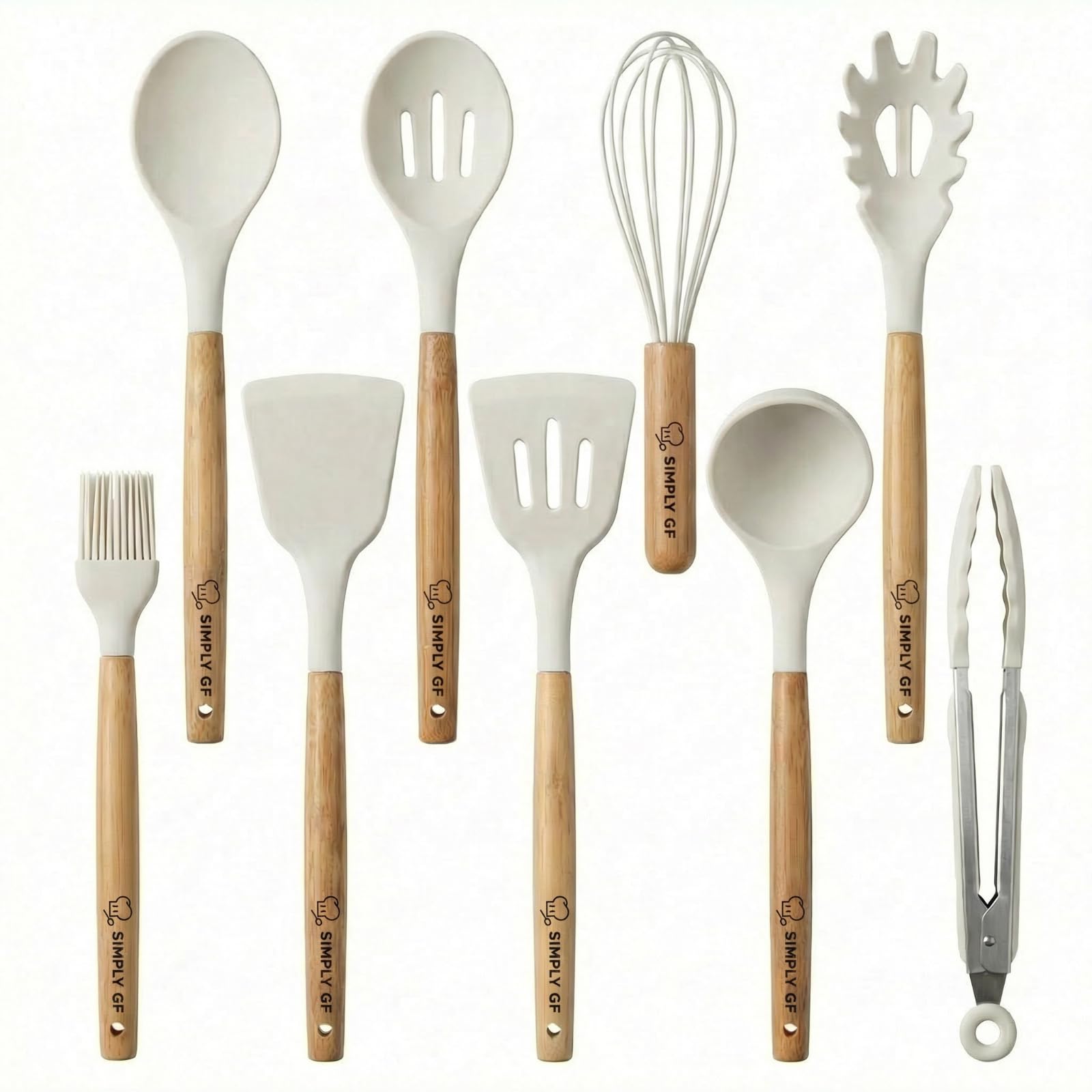 Simply GF 9Piece Silicone Cooking Utensils Set with Bamboo Handles