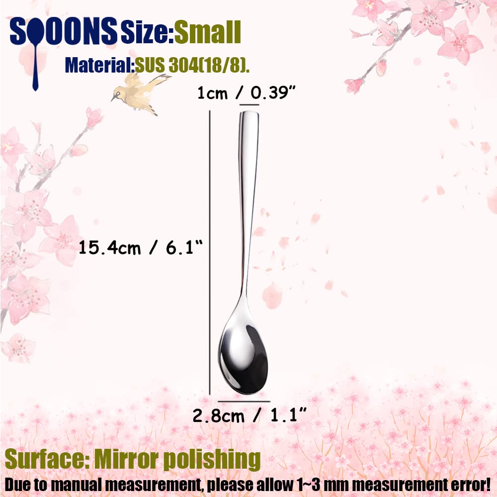 Wenkoni 6.1''Small Dessert Spoons, Yogurt Spoons,Coffee Spoons,Espresso Spoons,Ice Cream Spoons,18/8 (Sus 304) Stainless Steel S