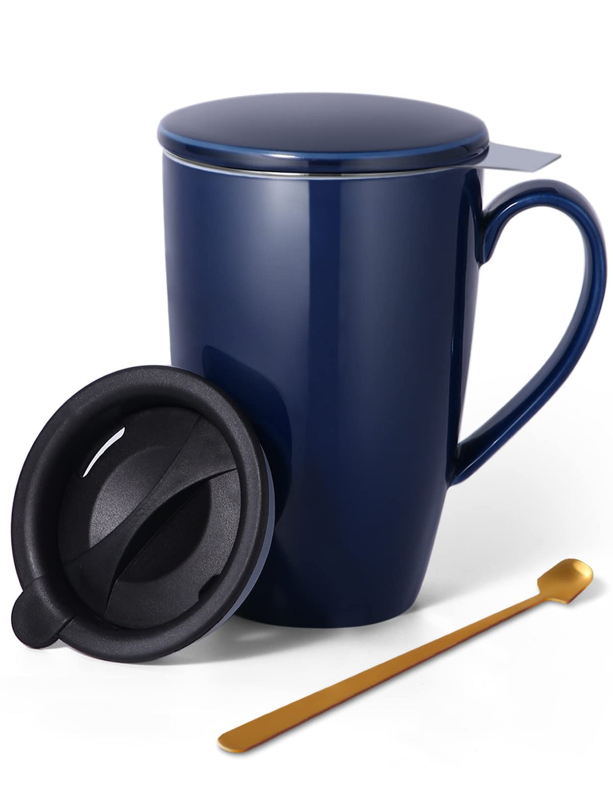 Yumkubis Tea Cup With Infuser And Lid, 17 Oz Large Tea Infuser Mug With 2 Lids, Ceramic Teacups For Women, Men, Kids, Loose Leaf