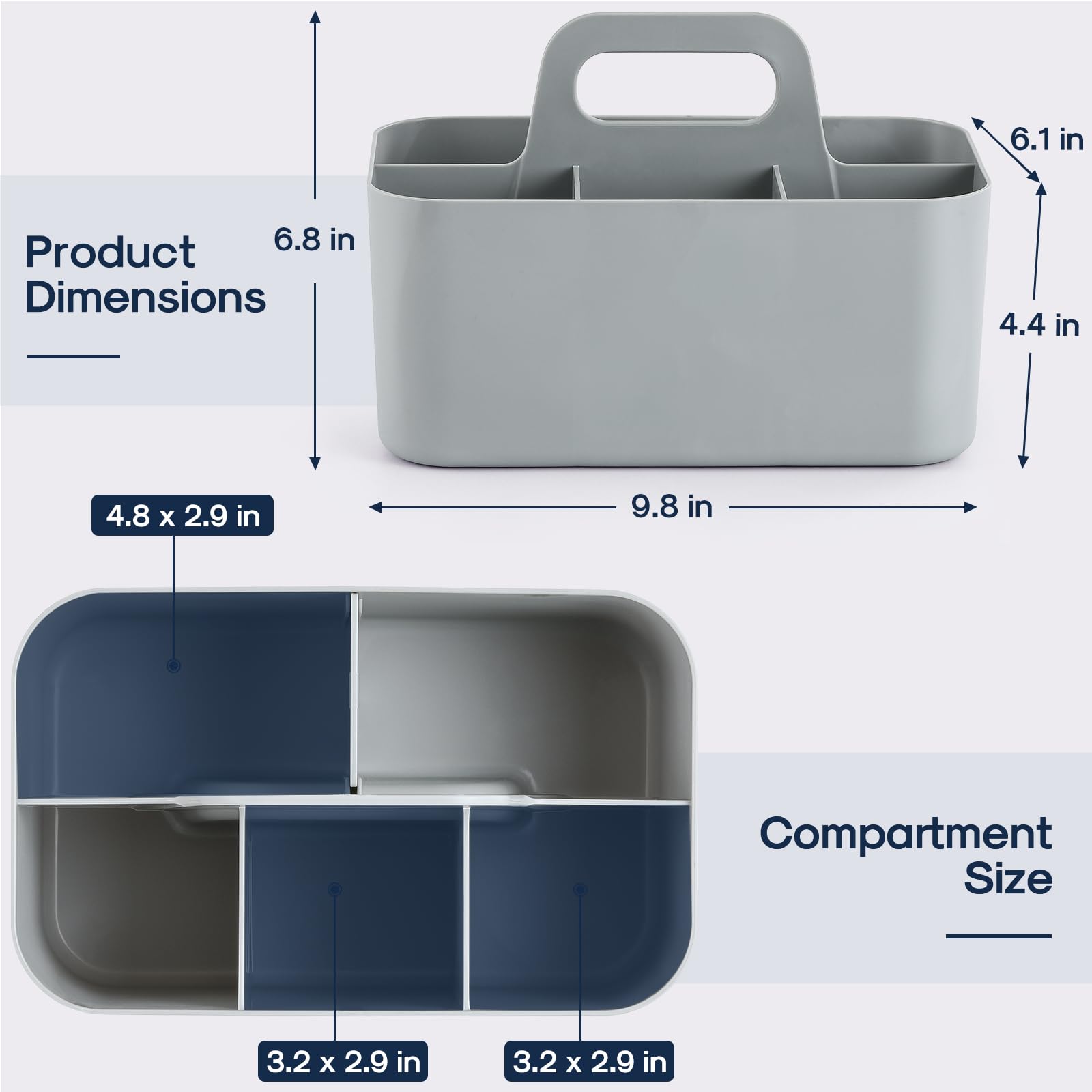 Multiuse Caddy Organizer With Handle - Stackable Plastic Bin Basket - Divided Storage Tote Holder For Art Craft Supplies, Makeup