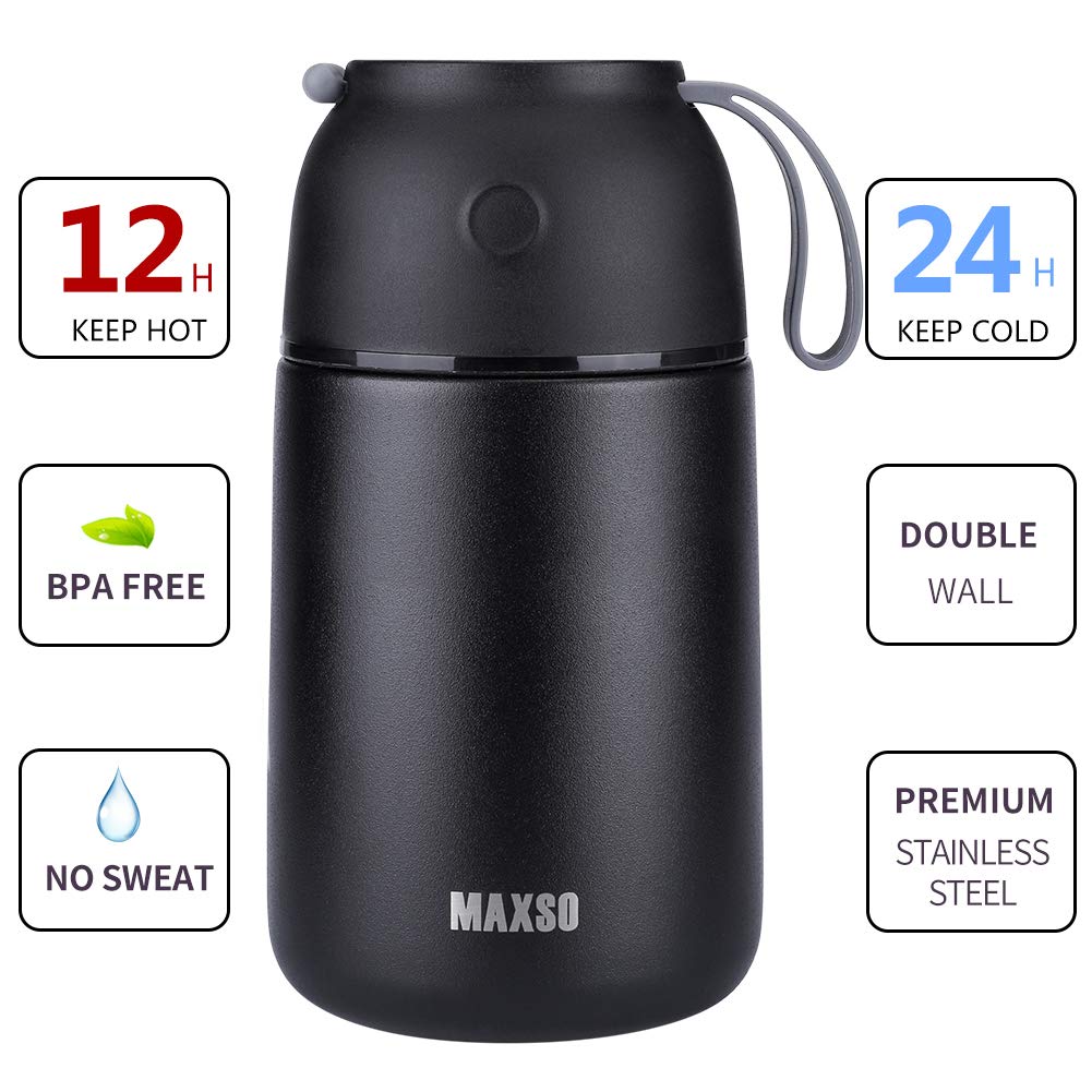 Maxso 2 Pack Soup Thermo For Hot & Cold Food For Kids Adults, Vacuum Insulated Food Jar Thermal Lunch Containers, Travel Food Fl