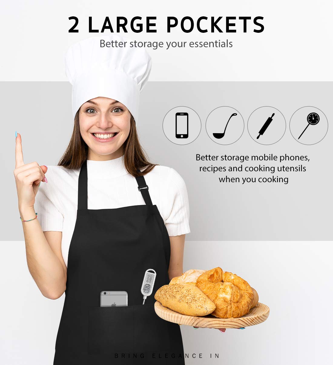 Syntus 12 Pack Bib Apron, Unisex Aprons Adjustable Thicker Version Waterdrop Resistant With 2 Pockets Cooking Kitchen Aprons For