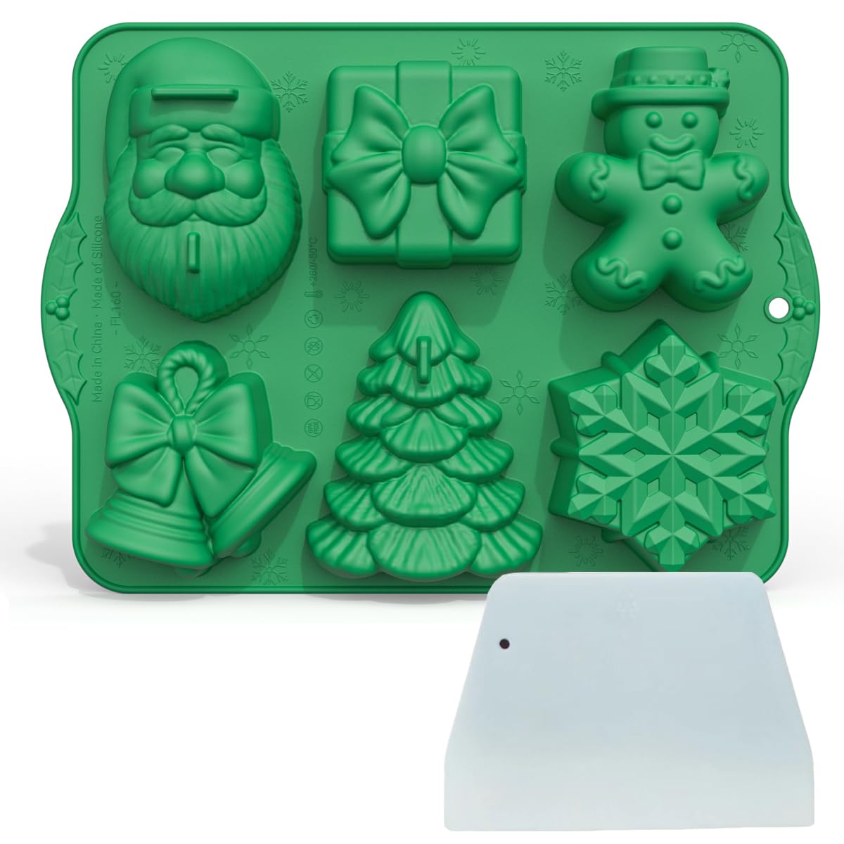 Christmas Silicone Molds, Large Size Xmas 3D Christmas Baking Mold with Scraper for Cakes, Handmade Soap, Chocolate, Jello, soap