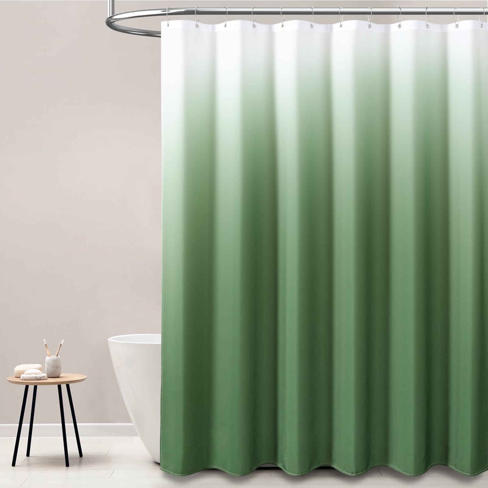 BTTN Sage Green Shower Curtain - Ombre Linen Textured Heavy Duty Fabric Shower Curtain Set with Plastic Hooks  Hotel Spa Luxury Neutral Cloth Shower Curtains for Bathroom  Water Repellent - 72x72