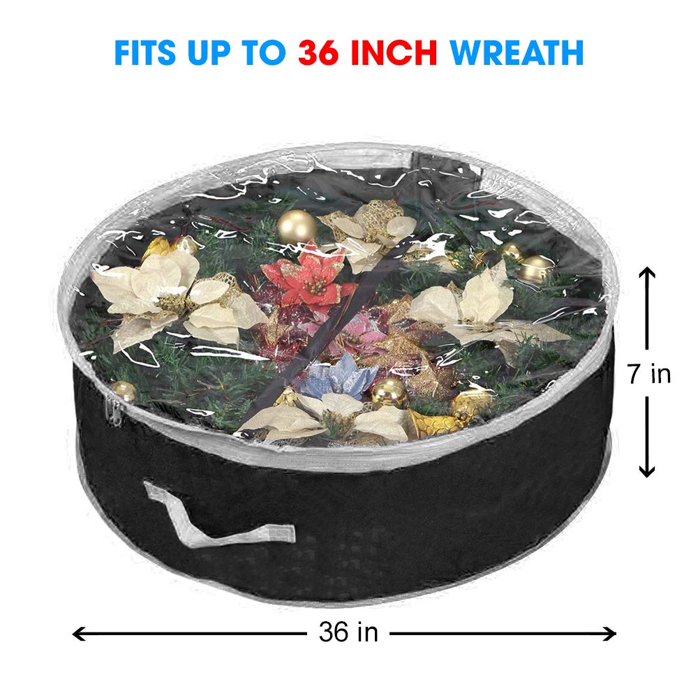 Primode Wreath Storage Bag 36'' | Garland Wreaths Container With Clear Window For Easy Xmas Holiday Storage | Durable 600D Oxfor