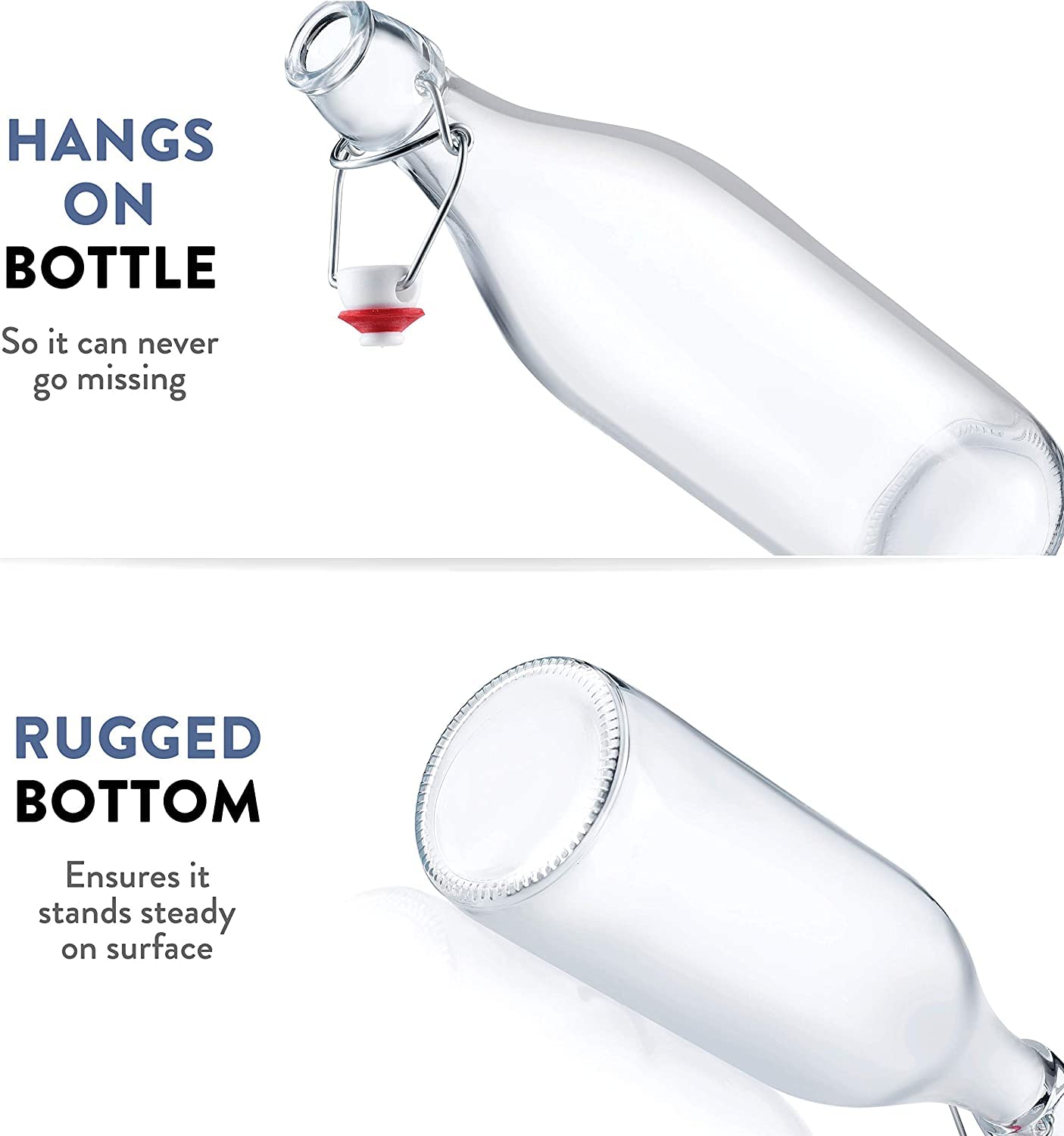 Bormioli Rocco Giara Swing Top Bottles 33 A Ounce1 Liter (6 Pack) Round Clear Glass Grolsch Flip Top Bottle With Stopper