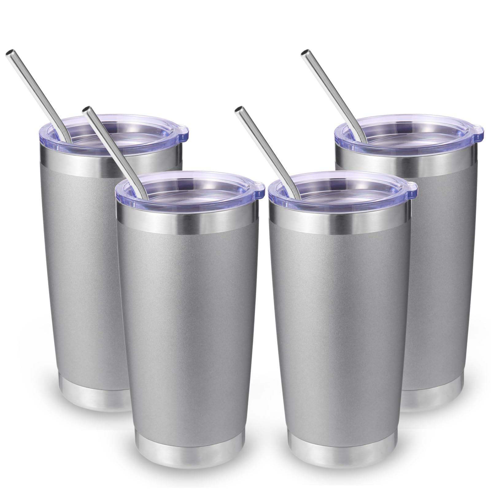 Volhoply 20oz Stainless Steel Tumbler with Lid and Straw Bulk 4 Pack,Double Wall Insulated Travel Iced Coffee Mug Fits Cup Holde