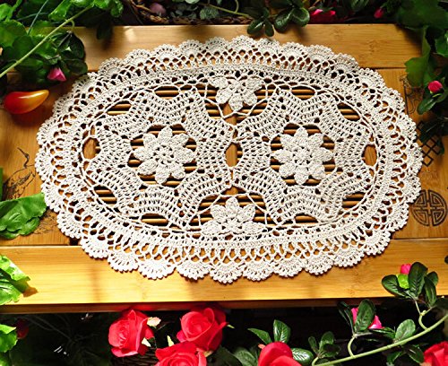 Laivigo New Handmade Crochet Lace Oval Table Placemat Doilies Doily,12 X 20 Inch,Beige,2Pcs