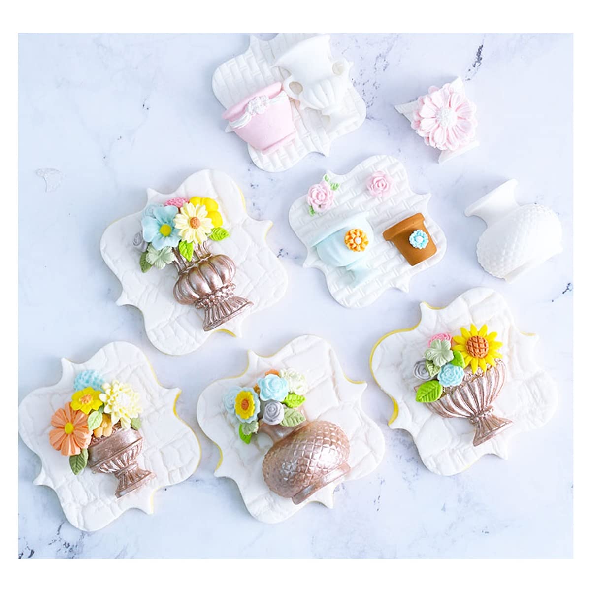 Anyana Flower Urns Vases Pots Silicone Mould Cake Fondant Gum Paste Mold For Sugar Paste Wedding Party Cupcake Decorating Topper