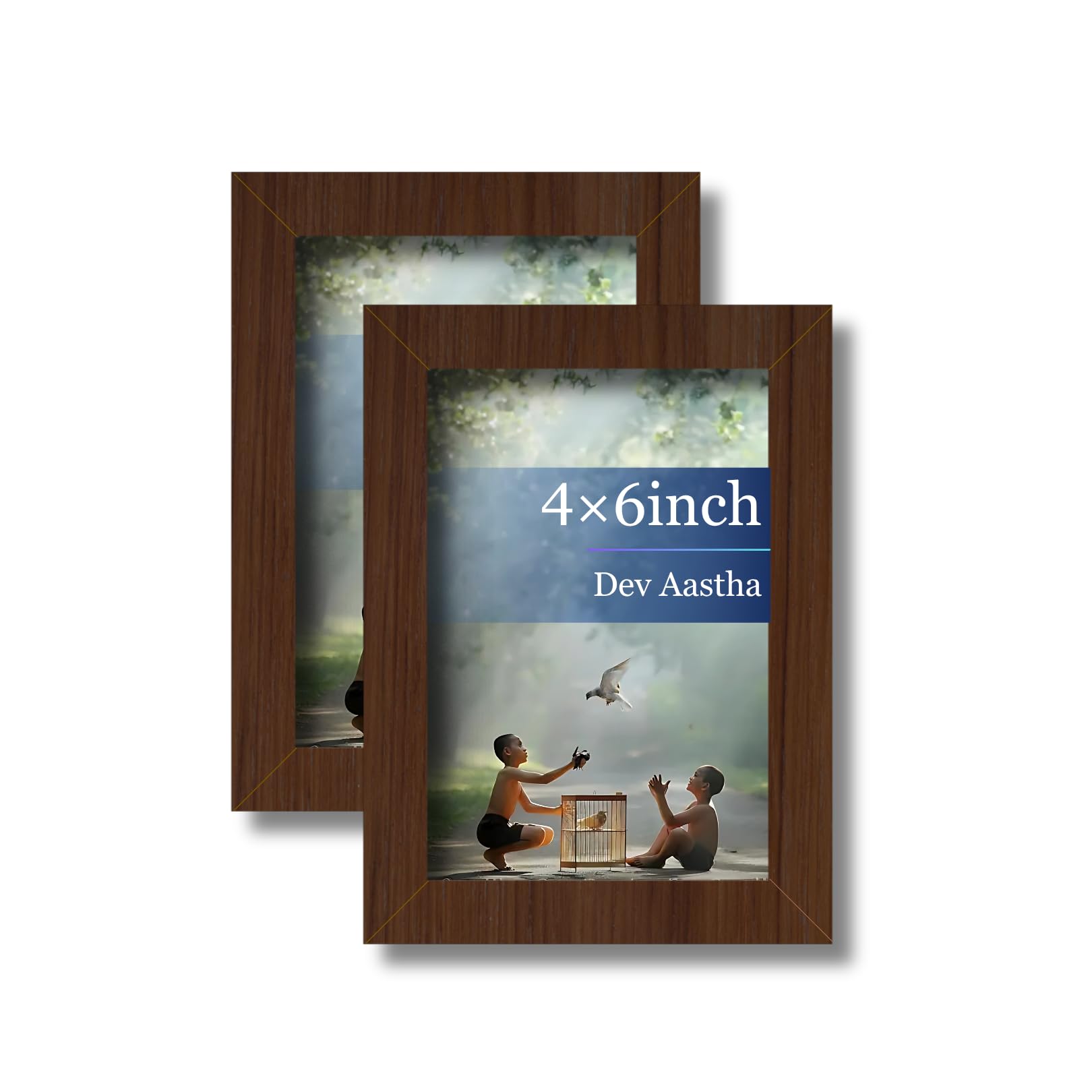Dev Aastha Wooden Photo Frames For Wall Decoration - 4X6 Inch Photo Frame Set For Living Room & Wall Hanging - Pack Of 2