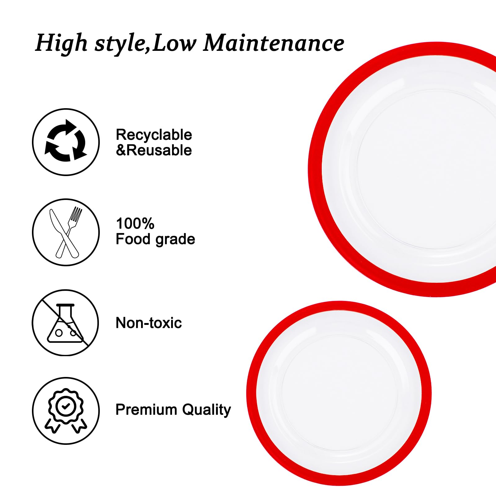 U-QE 200PCS Red Plastic Plates - Heavy Duty Disposable 10" & 7" for 4th of July Party - Model ET31/33