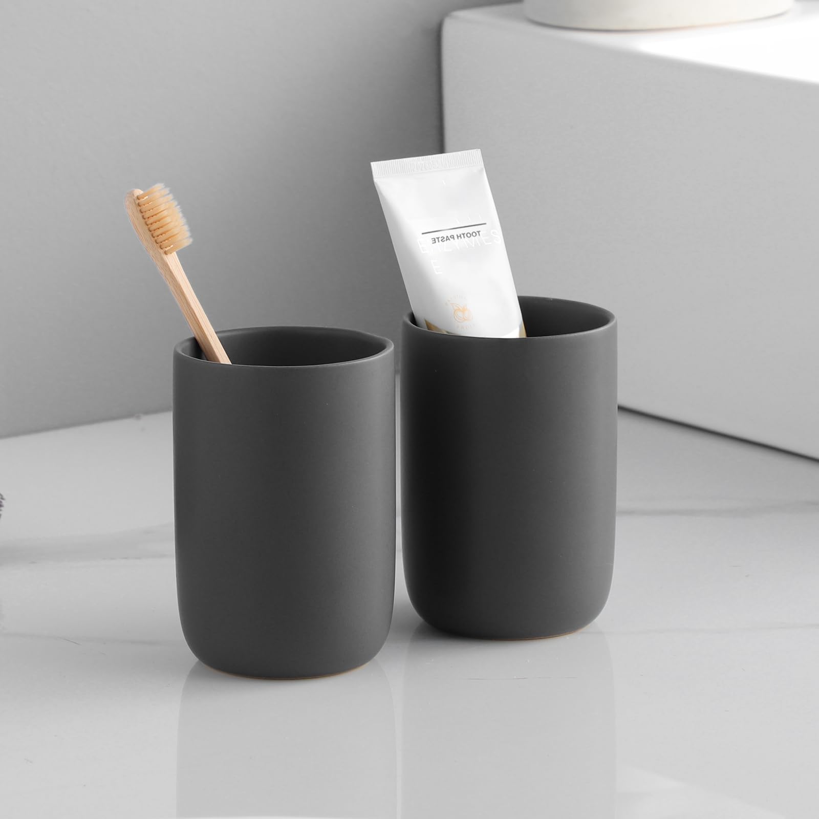 Toothbrush Holders For Bathrooms - 1 Cups Ceramic Toothbrush Toothpaste Holders, Grey Bathroom Tumbler Cups Reusable Toothbrush
